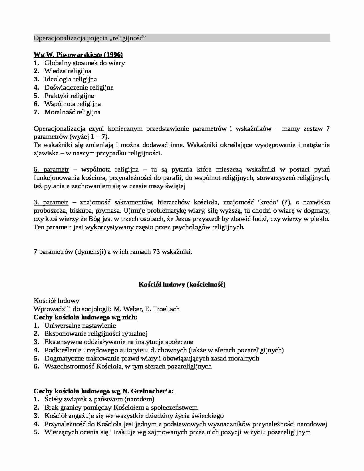 Socjogia religii - notatki z wykładu 8 - strona 1