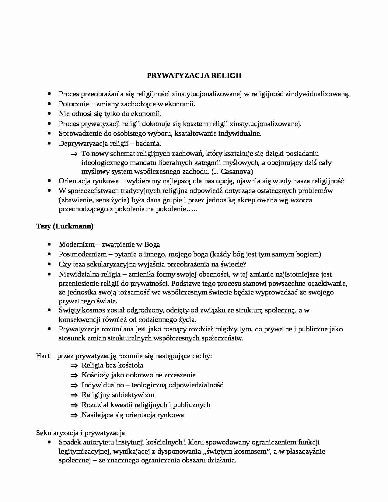 Socjogia religii - notatki z wykładu 11 - strona 1