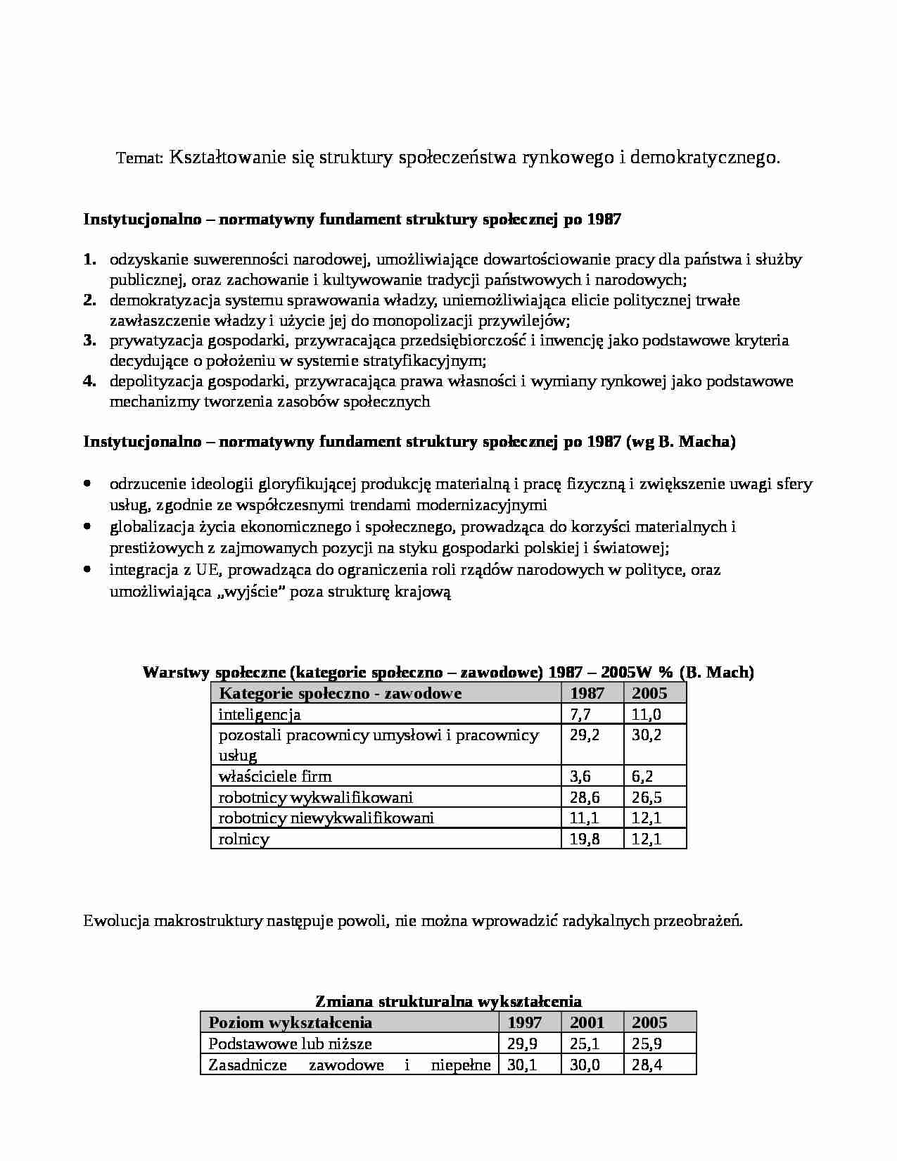 Dynamika rozwoju współczesngo społeczeństwa plskiego - notatki z wykładu 4 - strona 1