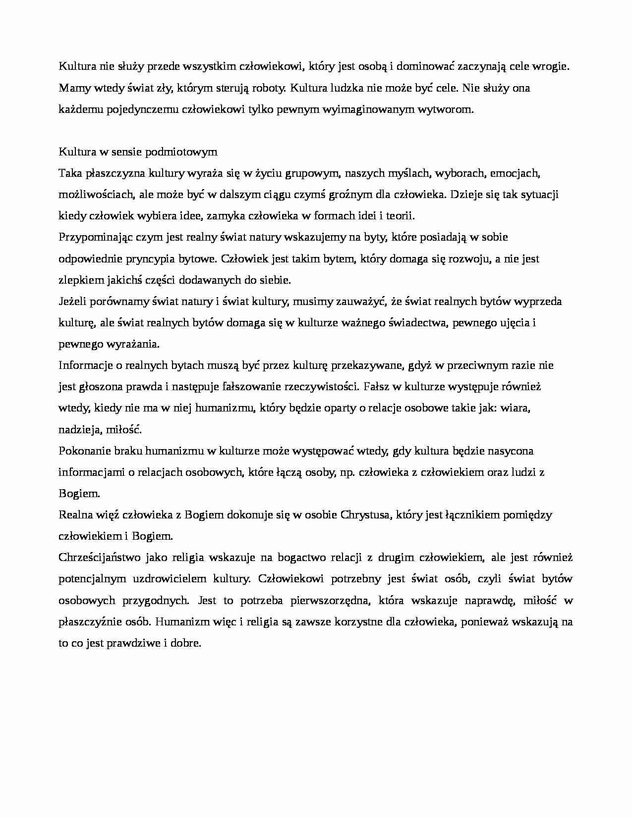 Filozofia kultury - notatki z wykładu 6 - strona 1