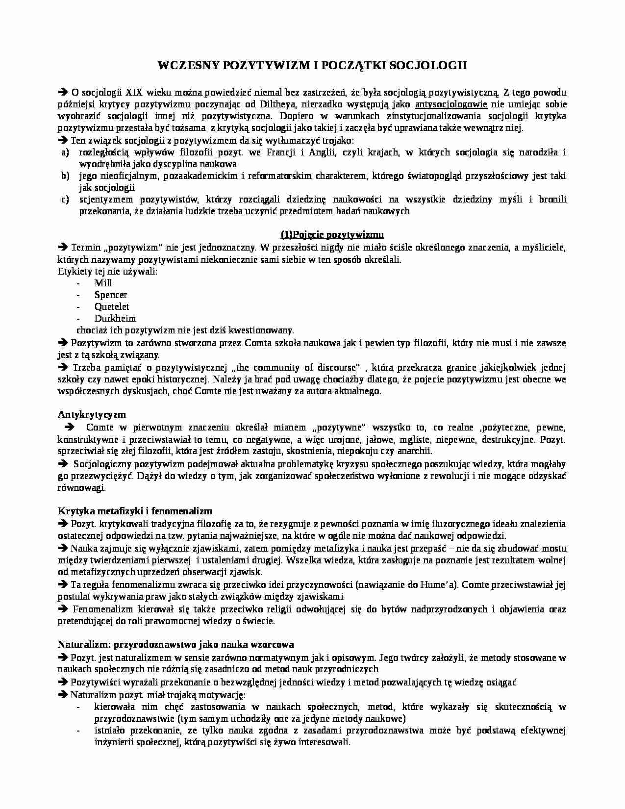 Pozytywizm i początki socjologii - strona 1