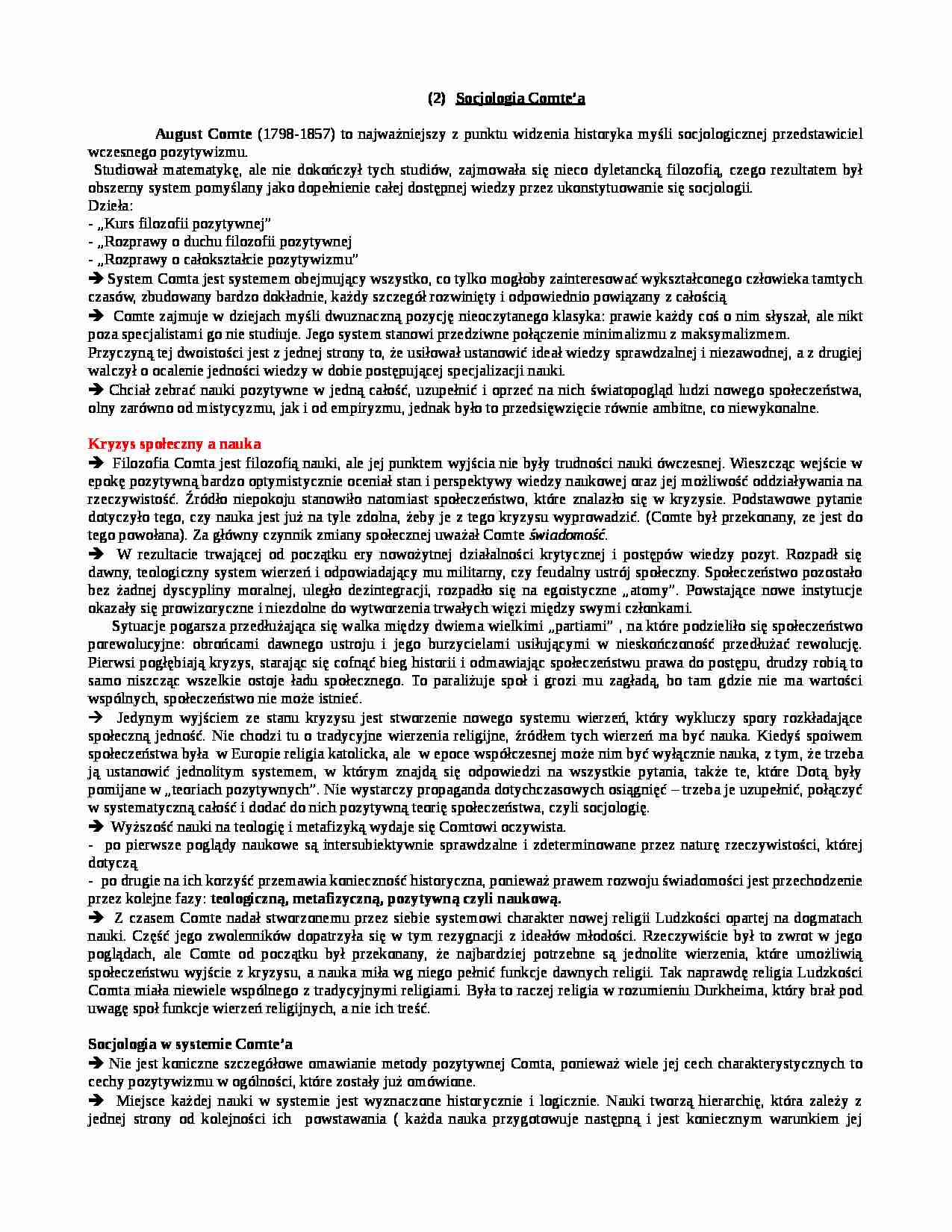 Socjologia Comte'a - strona 1