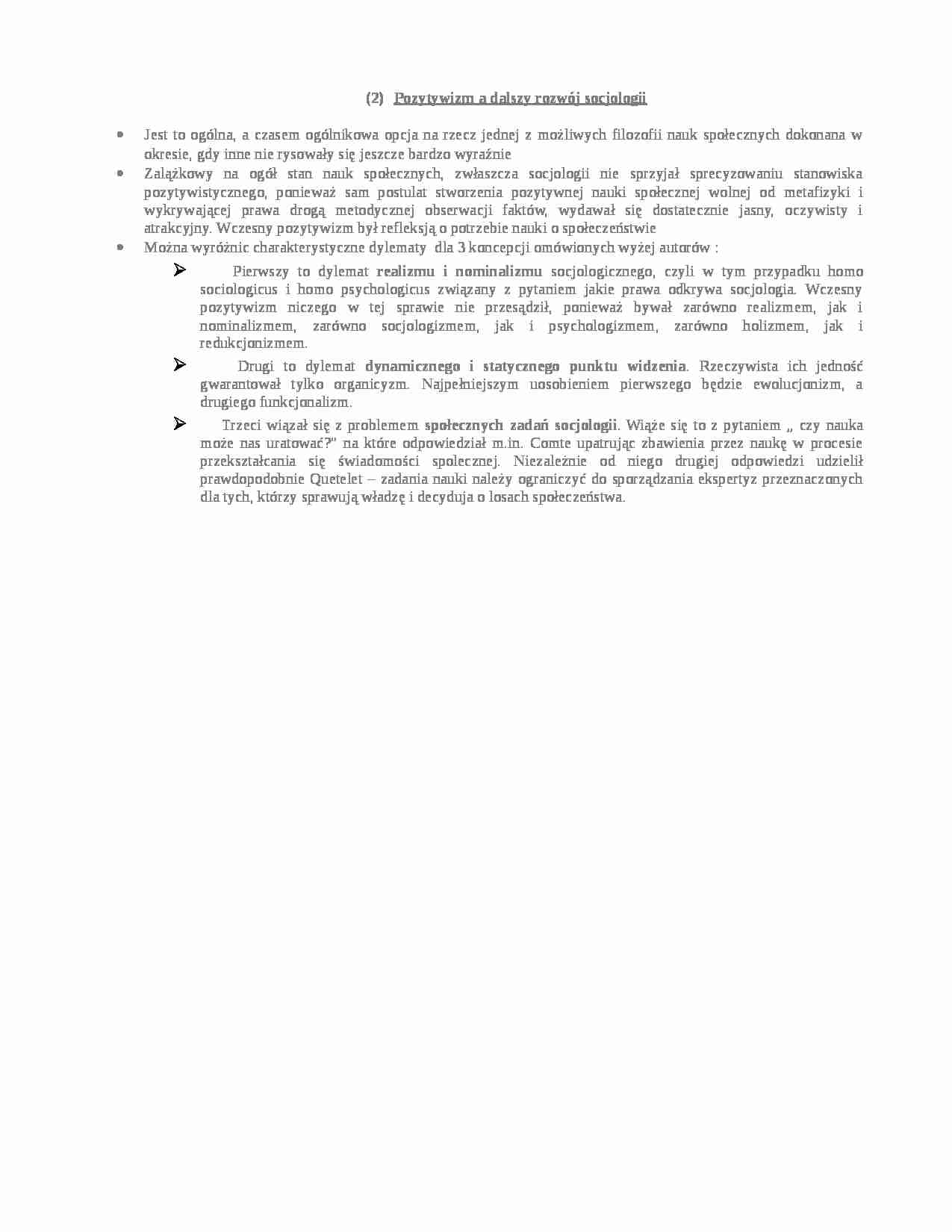 Pozytywizm a dalszy rozwój socjologii - strona 1