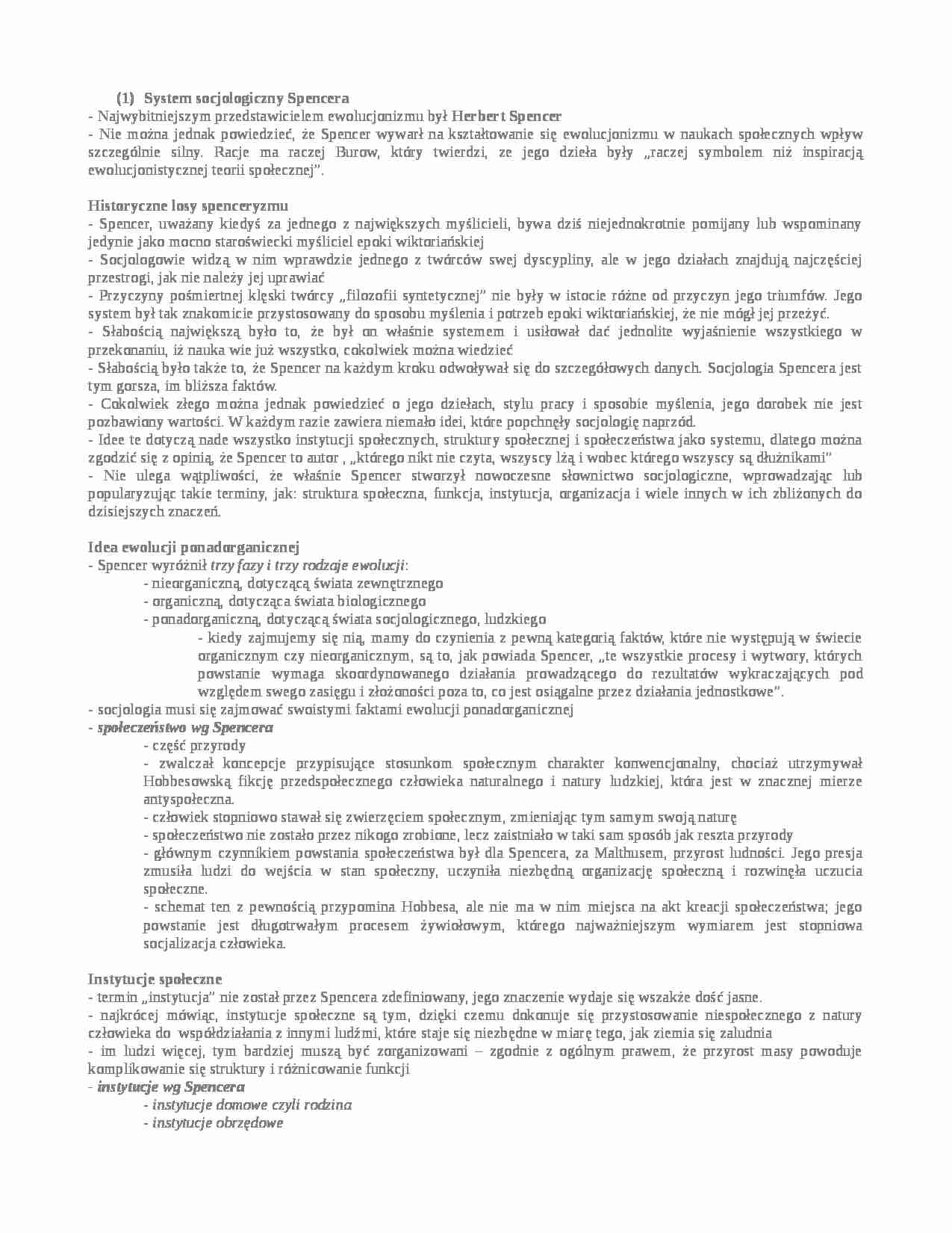 System socjologiczny Spencera - strona 1