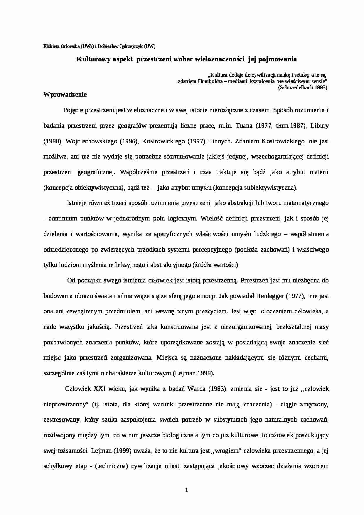 Kulturowy aspekt przestrzeni wobec wieloznaczności jej pojmowania - strona 1