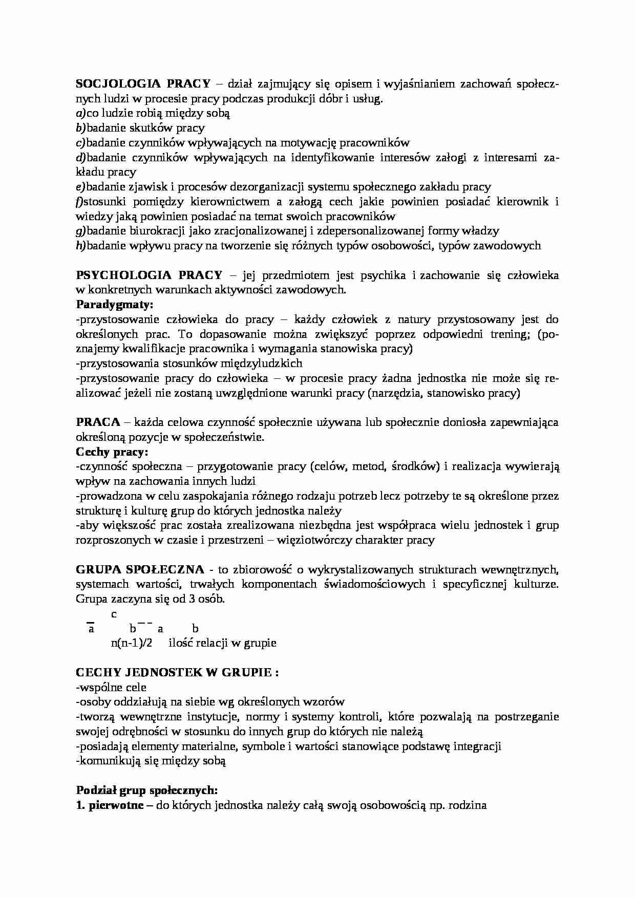 Socjologia i psychologia pracy - strona 1