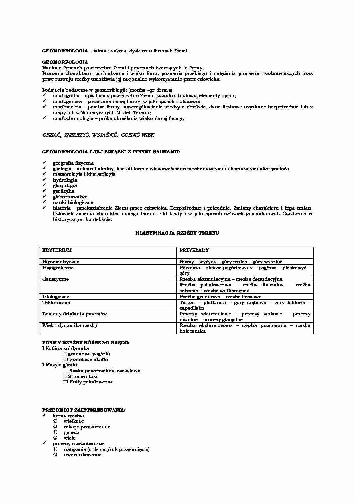 Geomorfologia- istota i zakres, dyskurs o formach Ziemi. - strona 1
