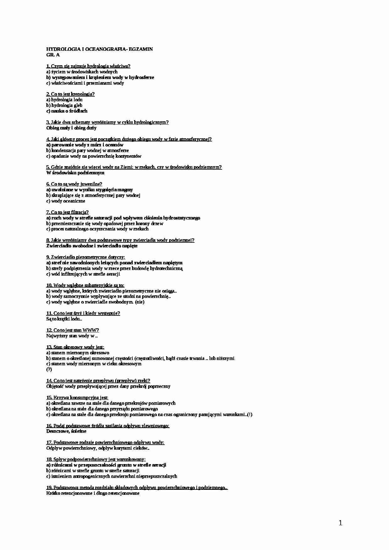 egzamin - Hydrologia - strona 1