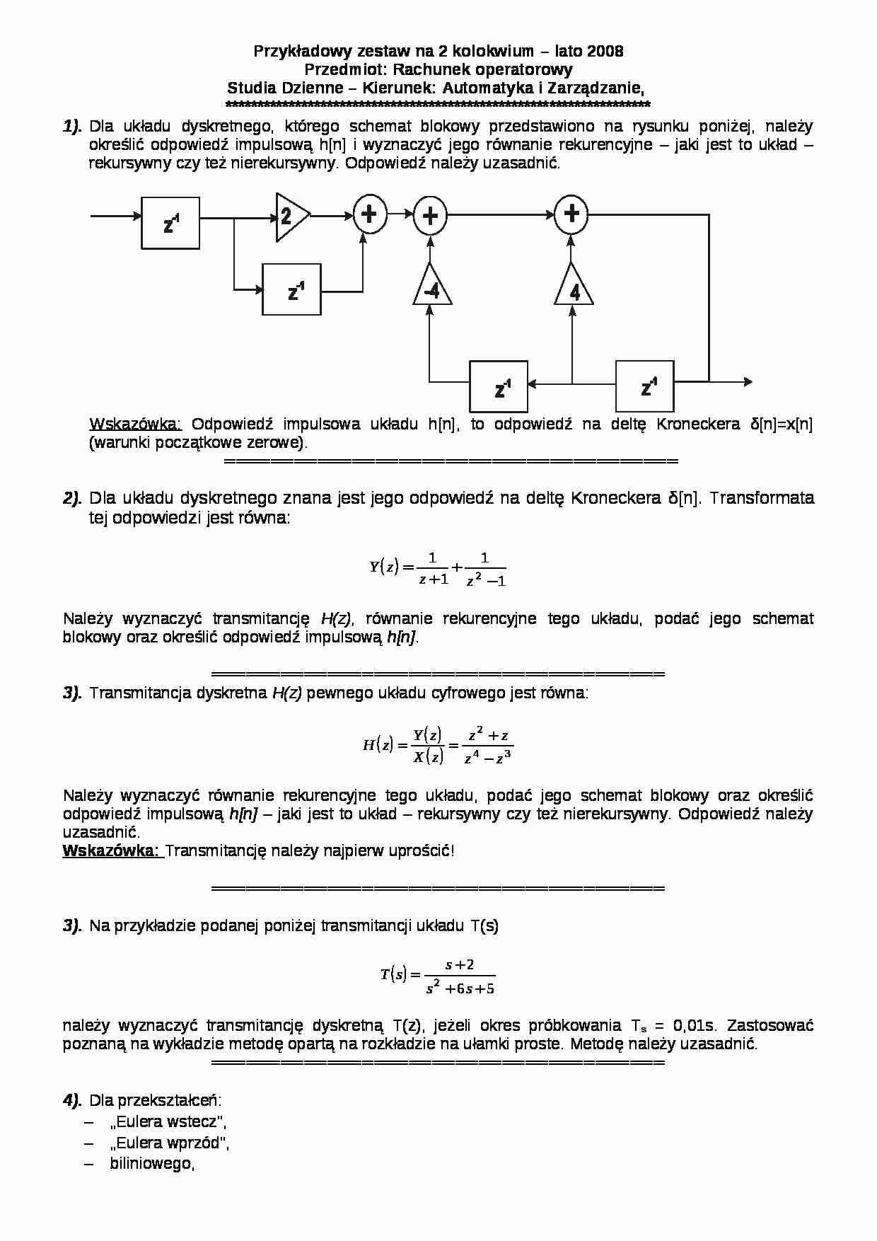 Kolokwium z przedmiotu rachunek operatorowy - strona 1
