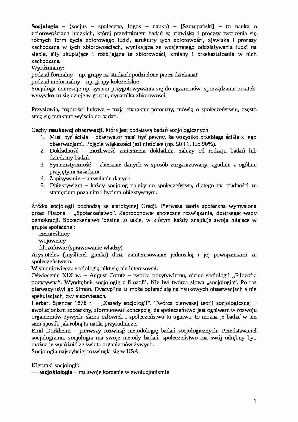 Socjologia, definicja i zagadnienia - strona 1