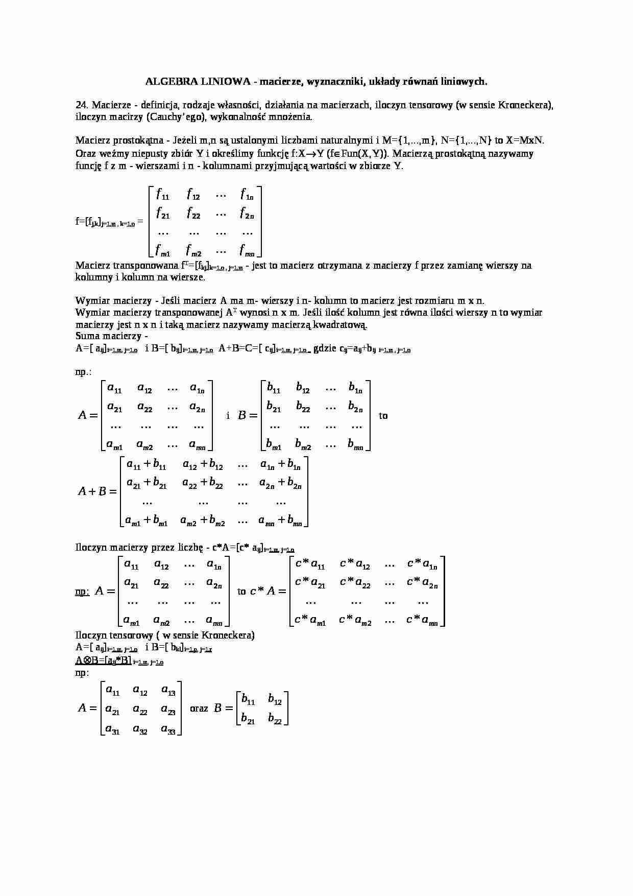 Macierze - ALGEBRA LINIOWA - strona 1