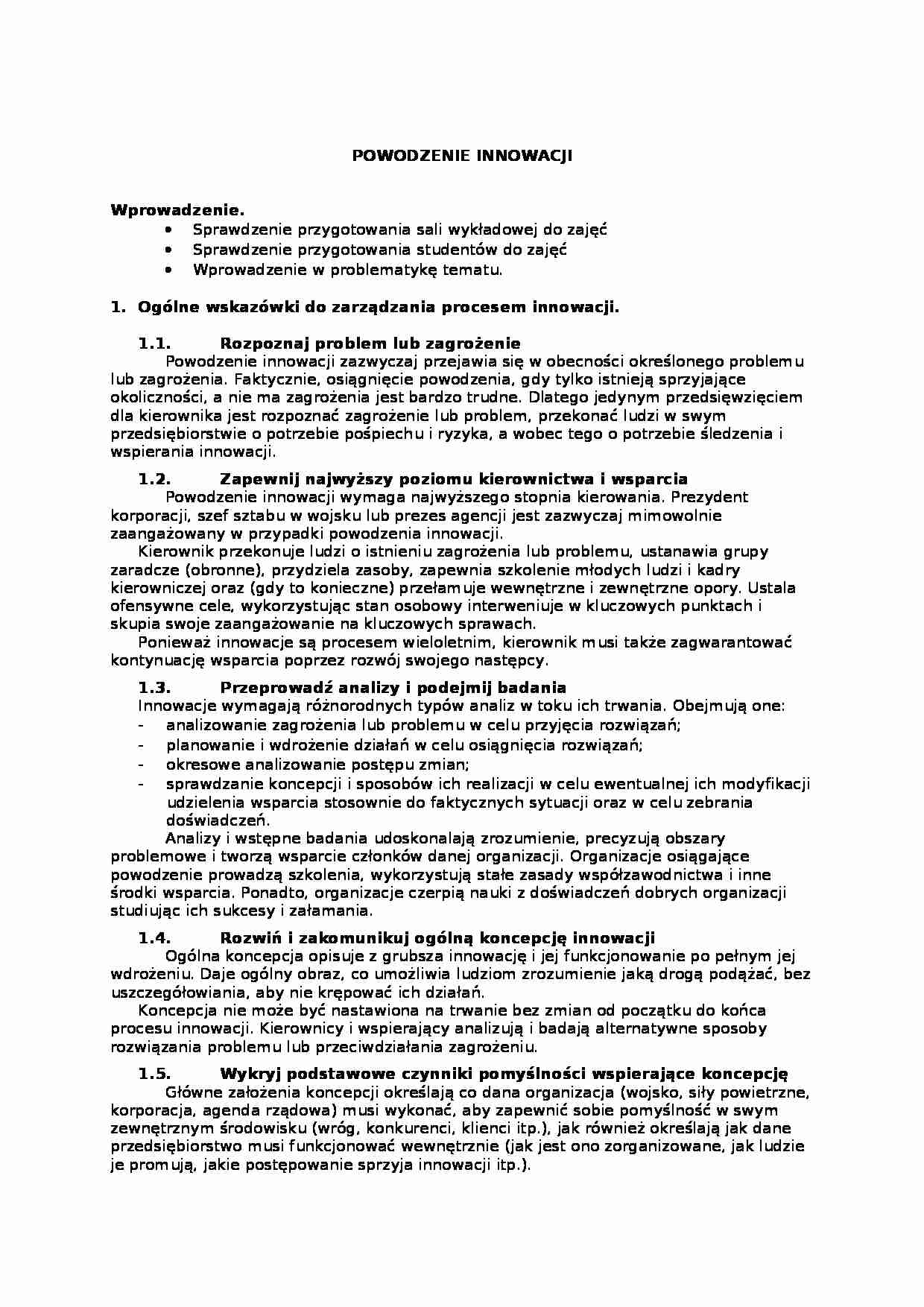 Powodzenie innowacji - kierownictwo - strona 1