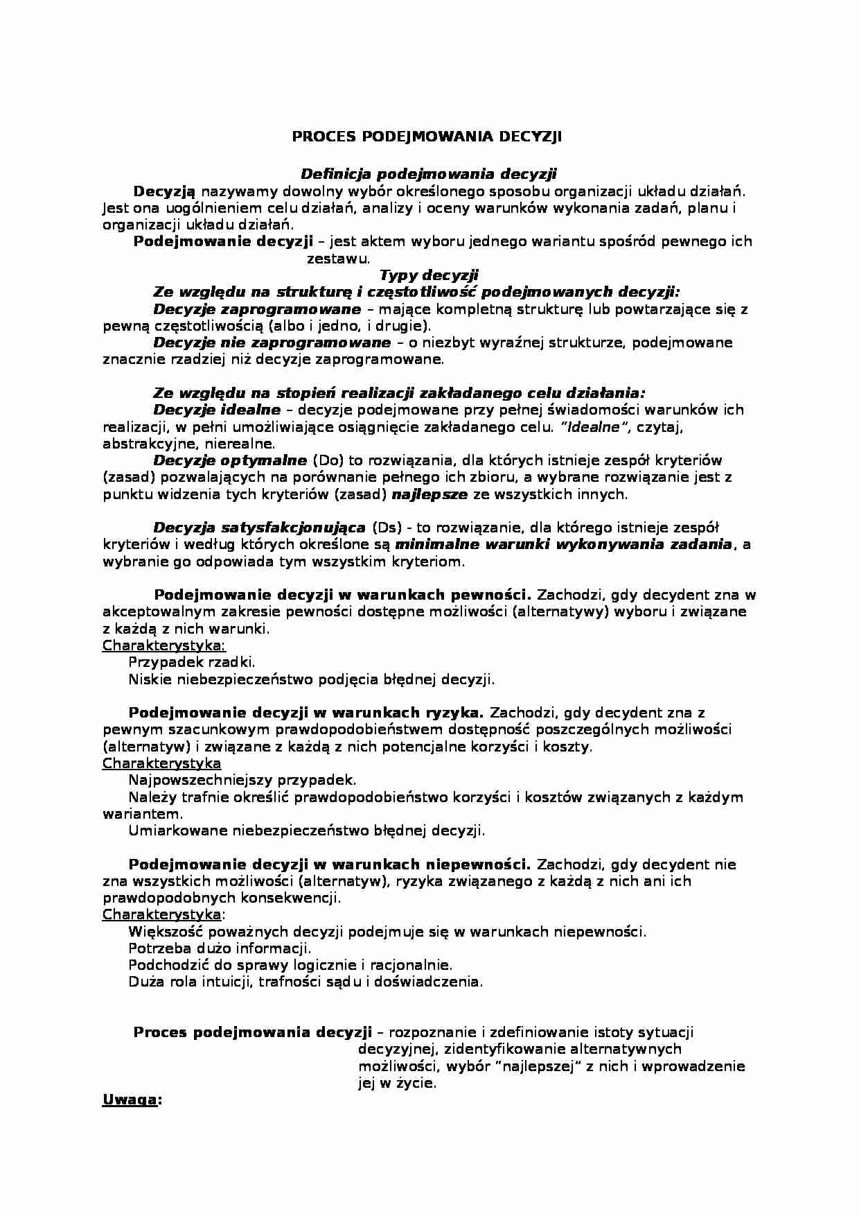 Proces podejmowania decyzji - strona 1