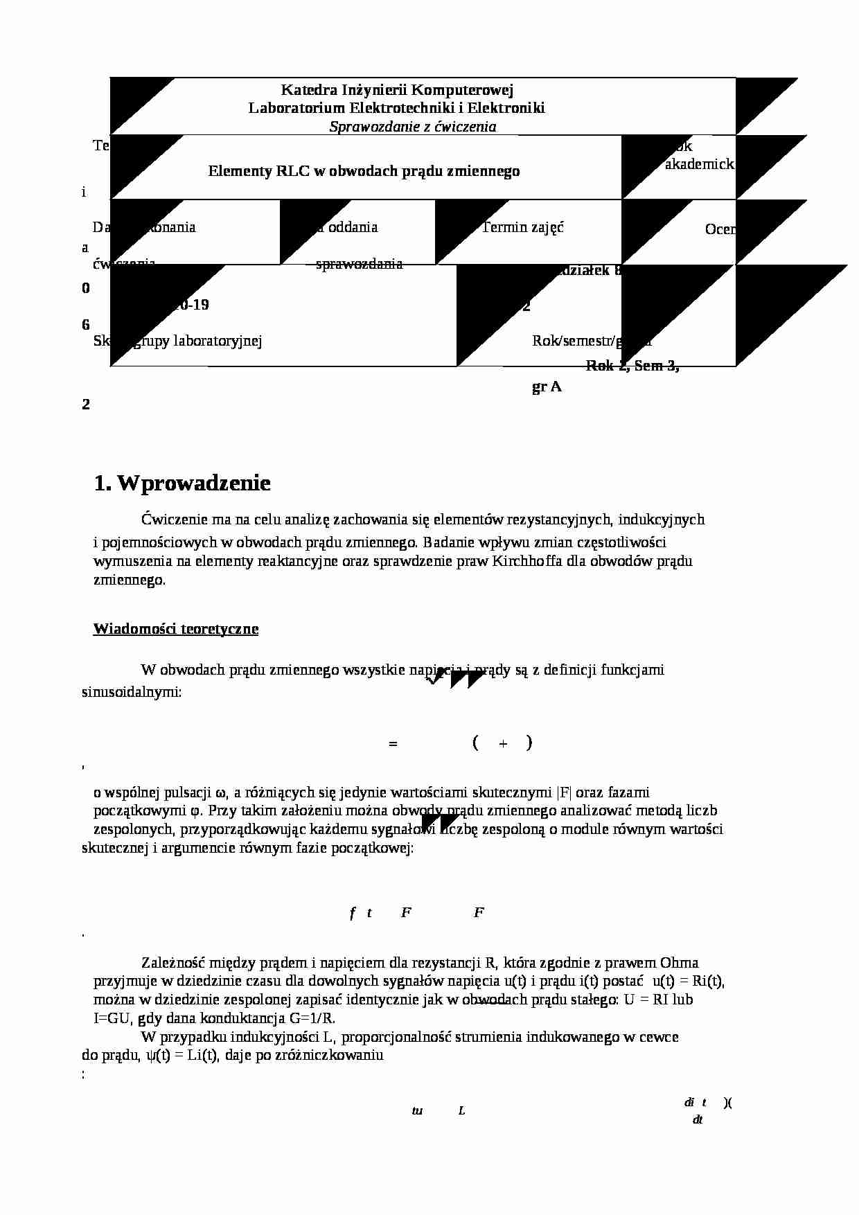 Elementy RLC w obwodach prądu zmiennego - strona 1