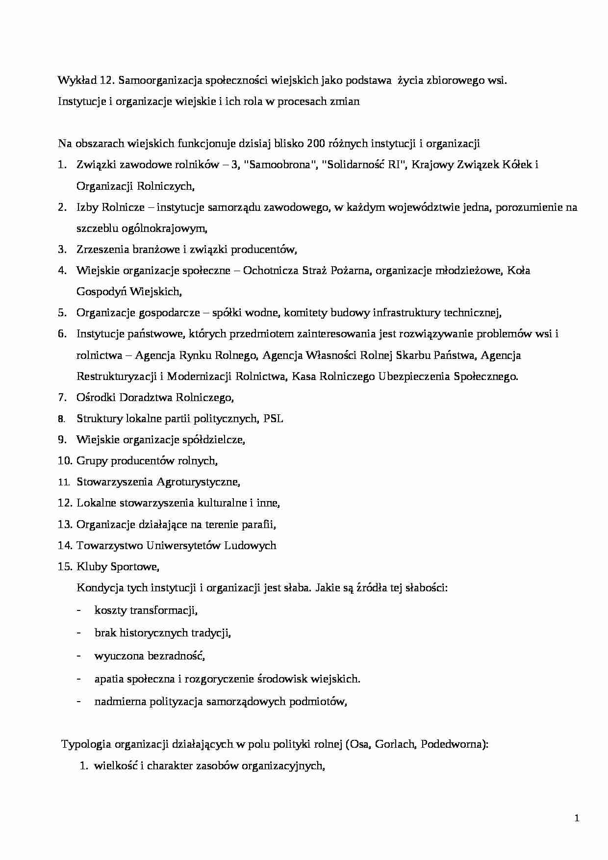 Socjologia wsi - wykład 12 - strona 1