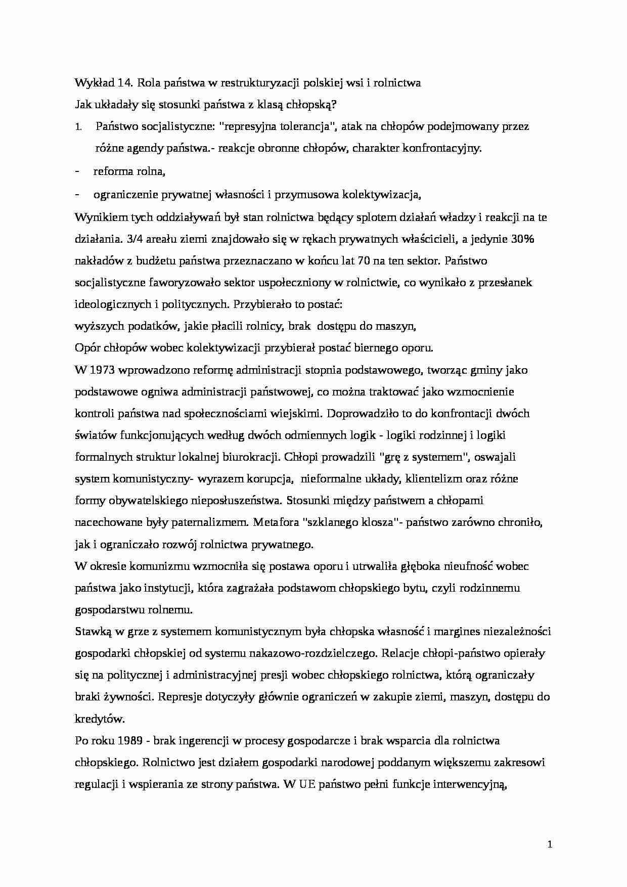 Socjologia wsi - wykład 14 - strona 1