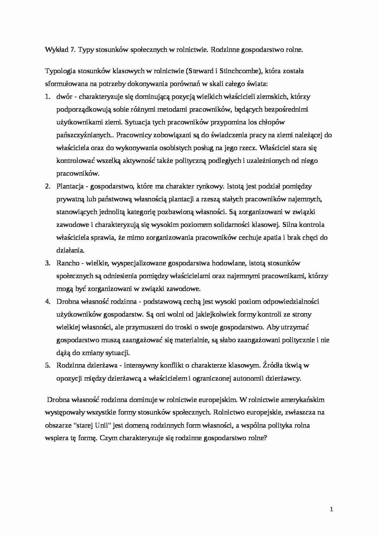 Socjologia wsi - wykład 7 - strona 1