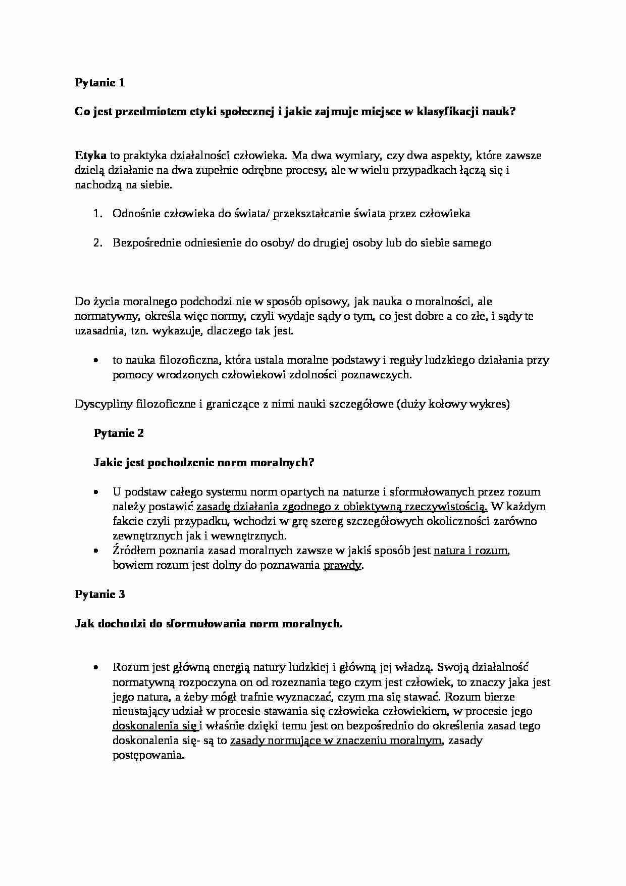 Opracowanie pytań z etyki - strona 1