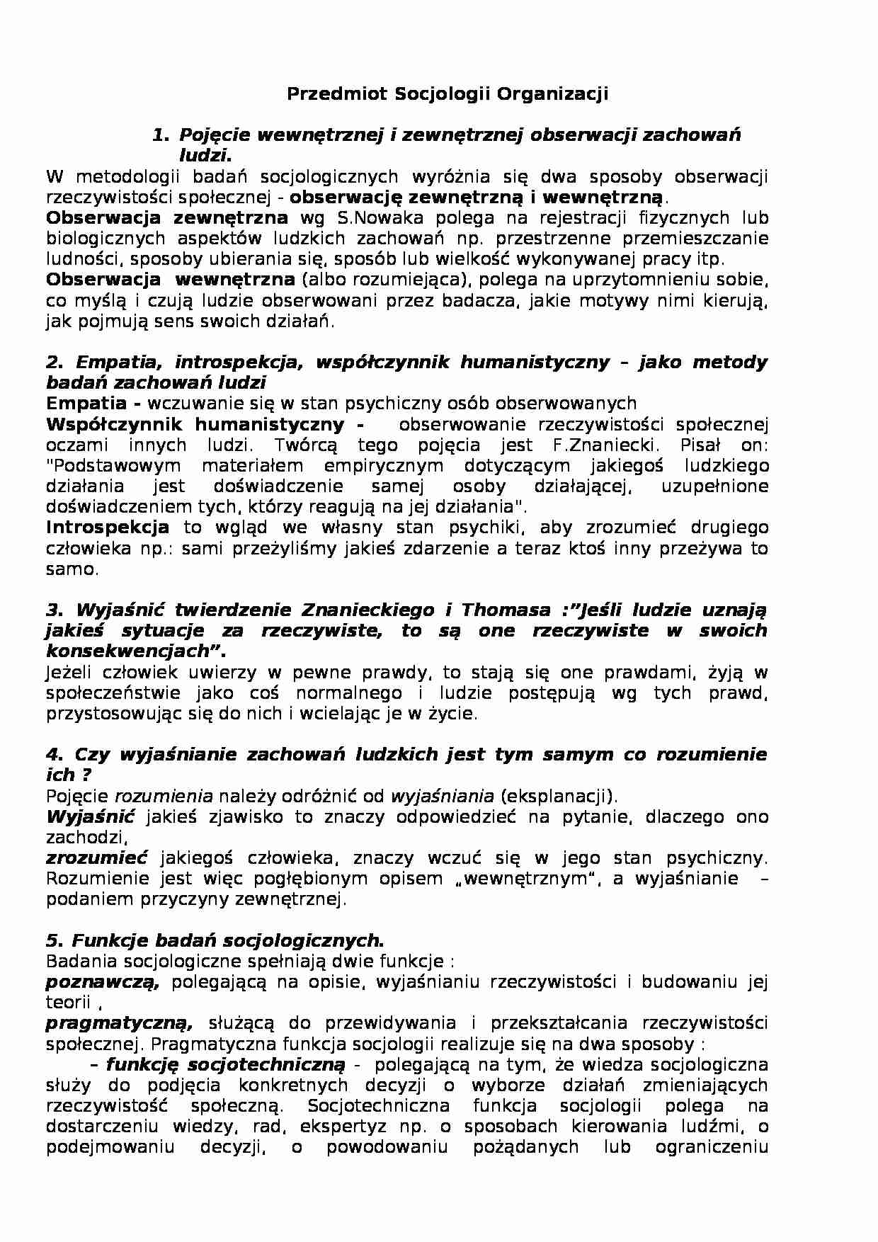Socjologia organizacji - 96 zagadnień - strona 1