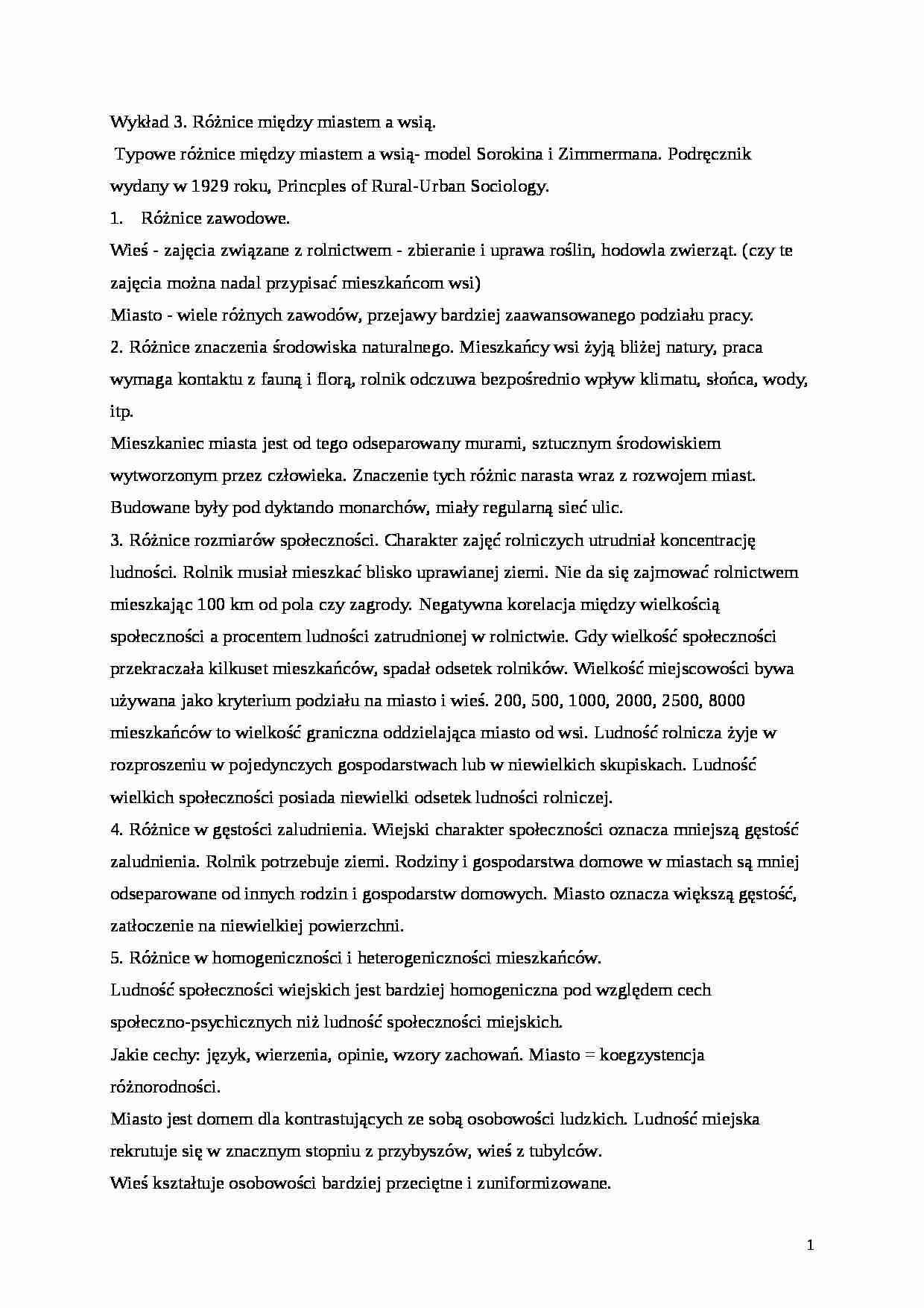 Socjologia wsi - wykład 3 - strona 1