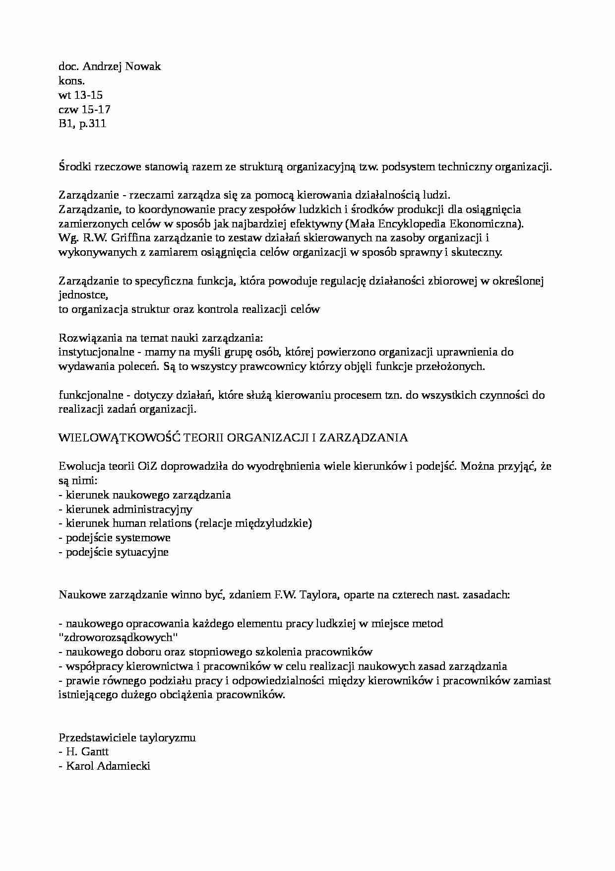 Zarządzanie - wykład 1 - strona 1