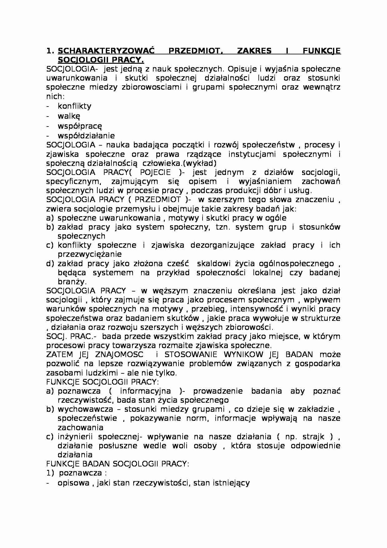 Socjologia pracy - zagadnienia - strona 1