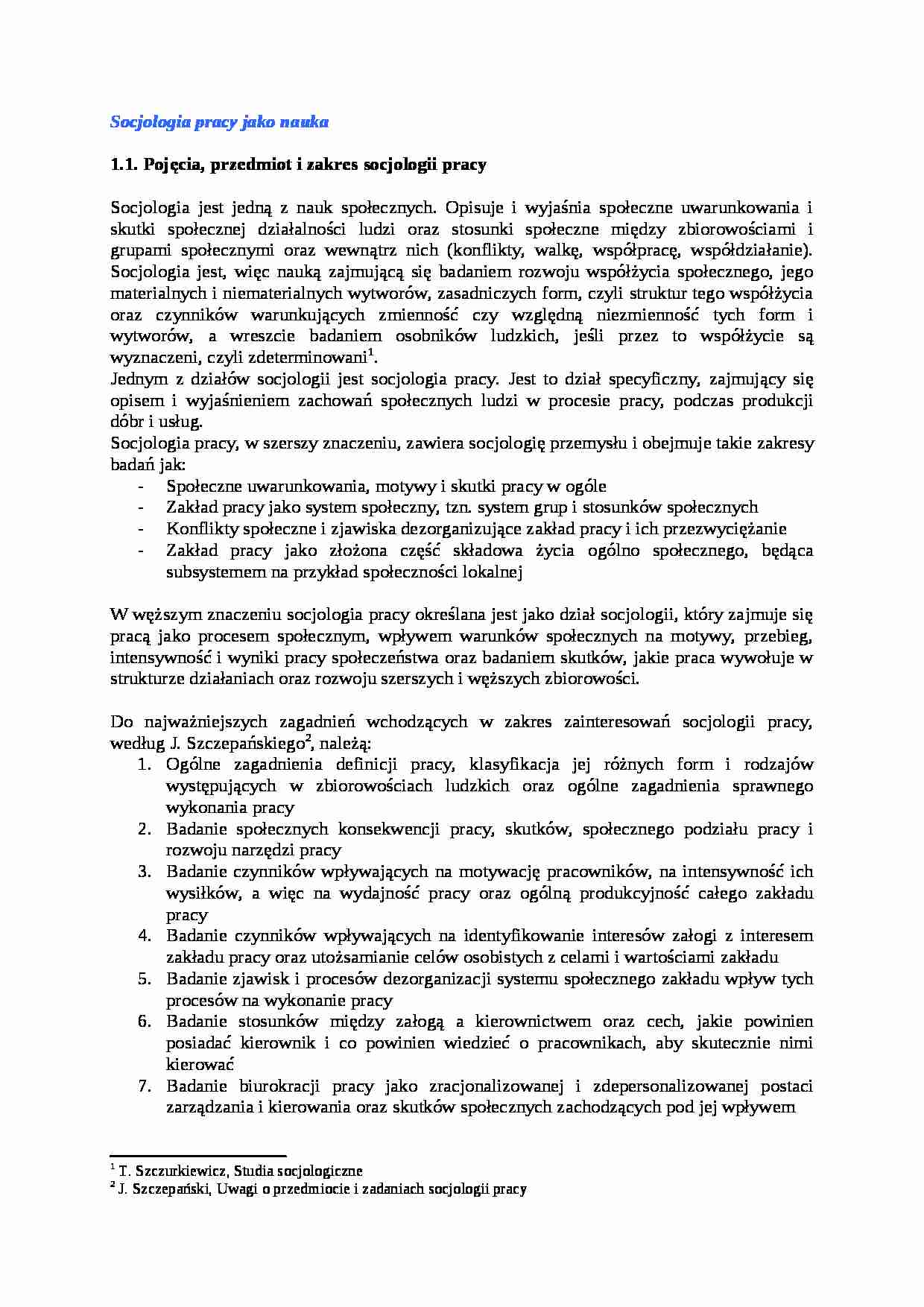 Socjologia pracy jako nauka - strona 1