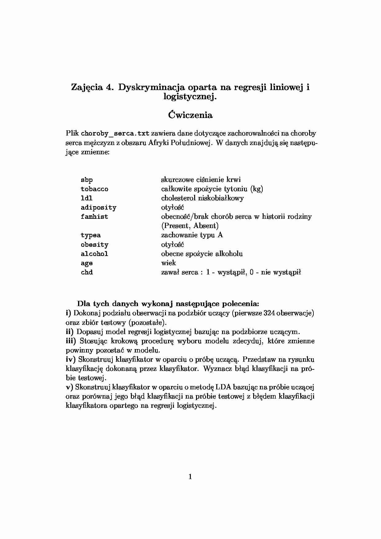 Analiza danych statystycznych - ćwiczenia 4 - strona 1