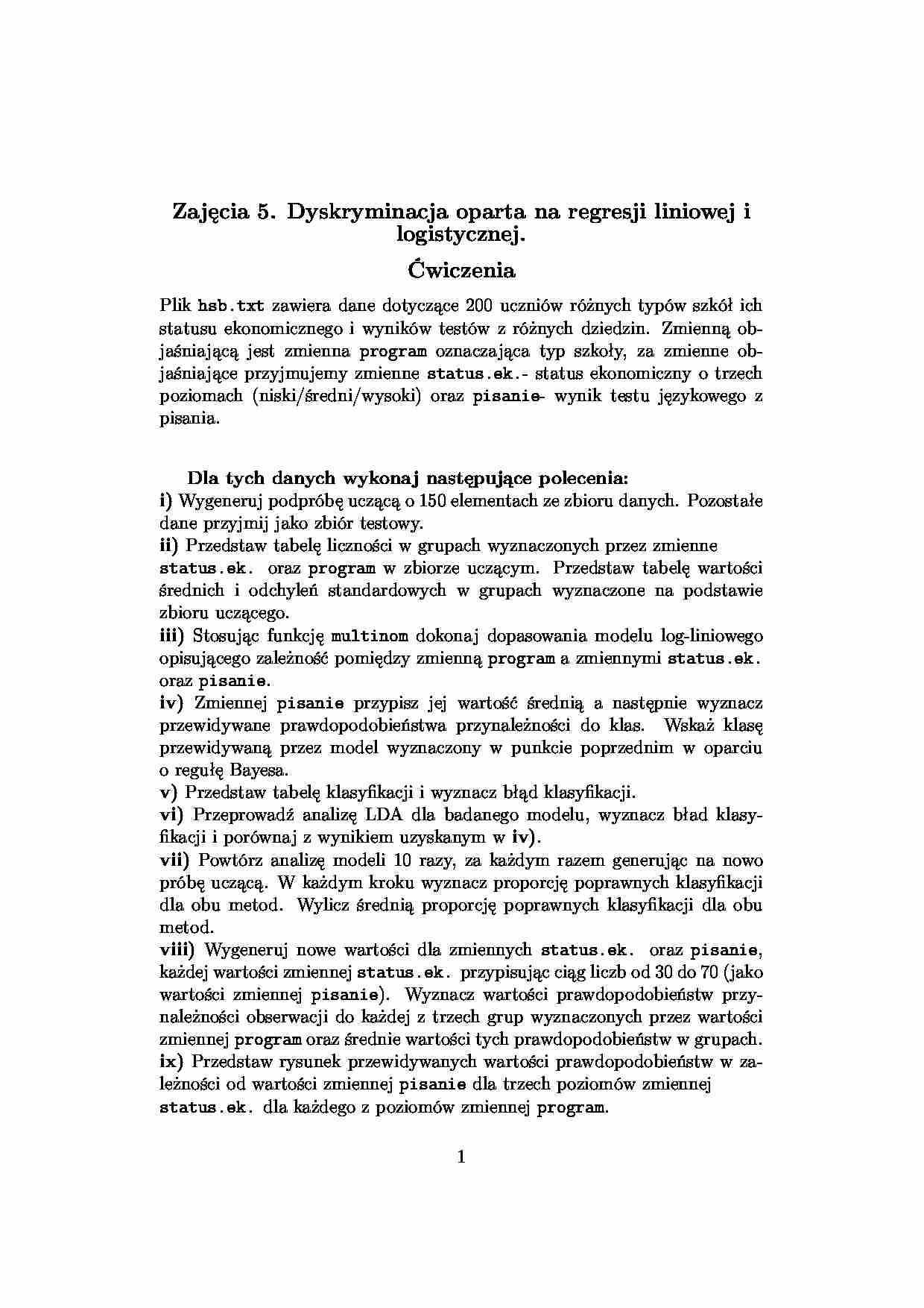 Analiza danych statystycznych - ćwiczenia 5 - strona 1