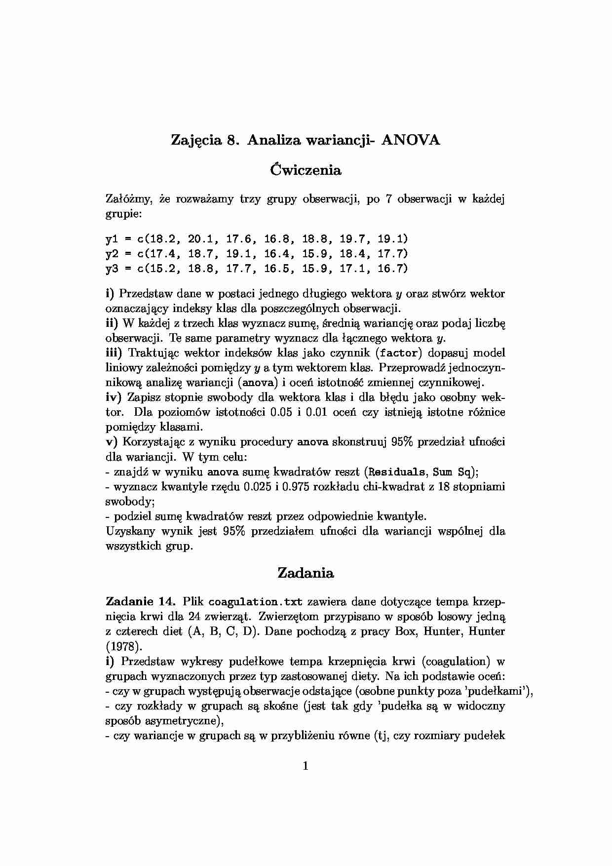 Analiza danych statystycznych - ćwiczenia 8 - strona 1