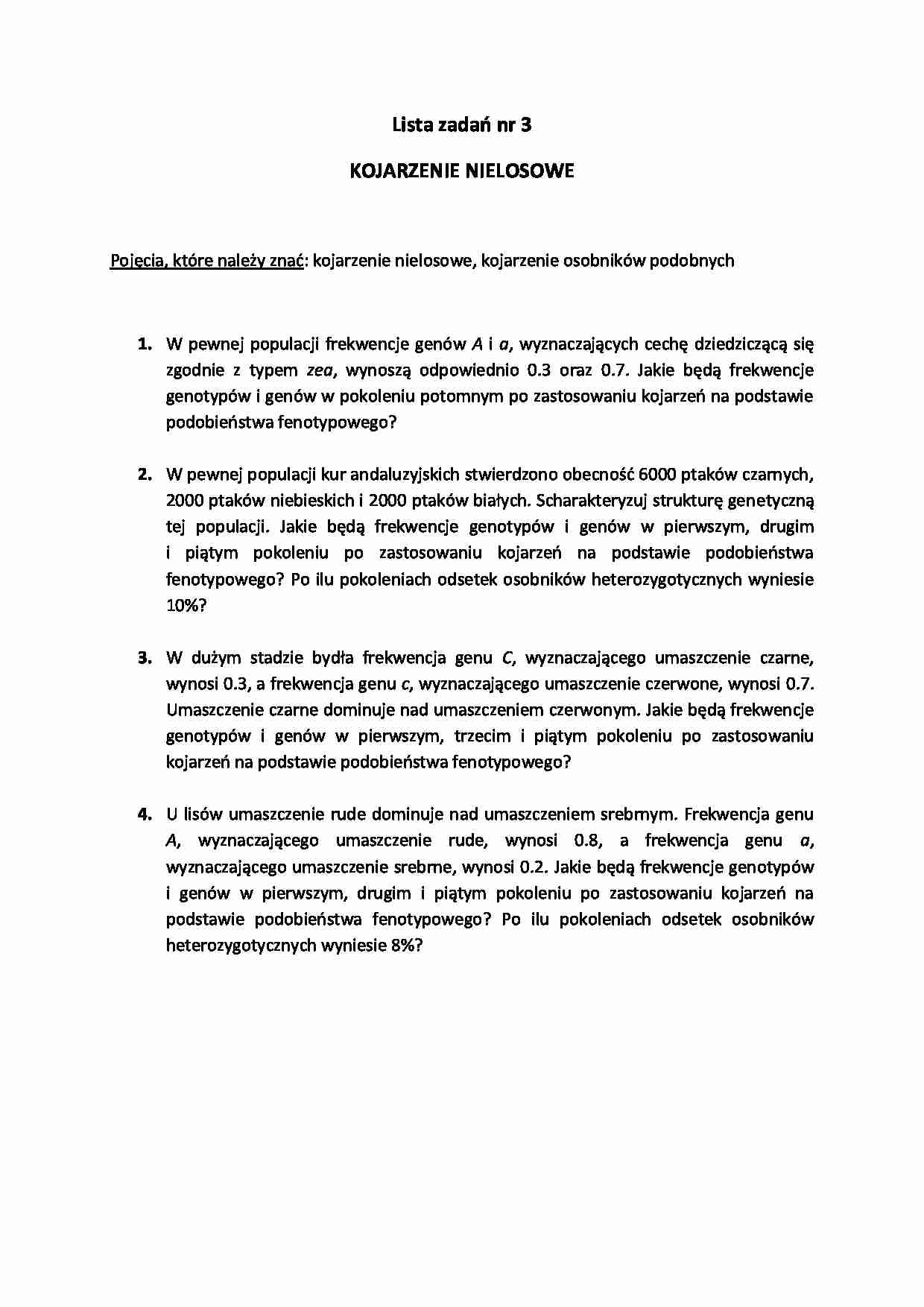 Kojarzenie nielosowe - lista zadań 3 - strona 1