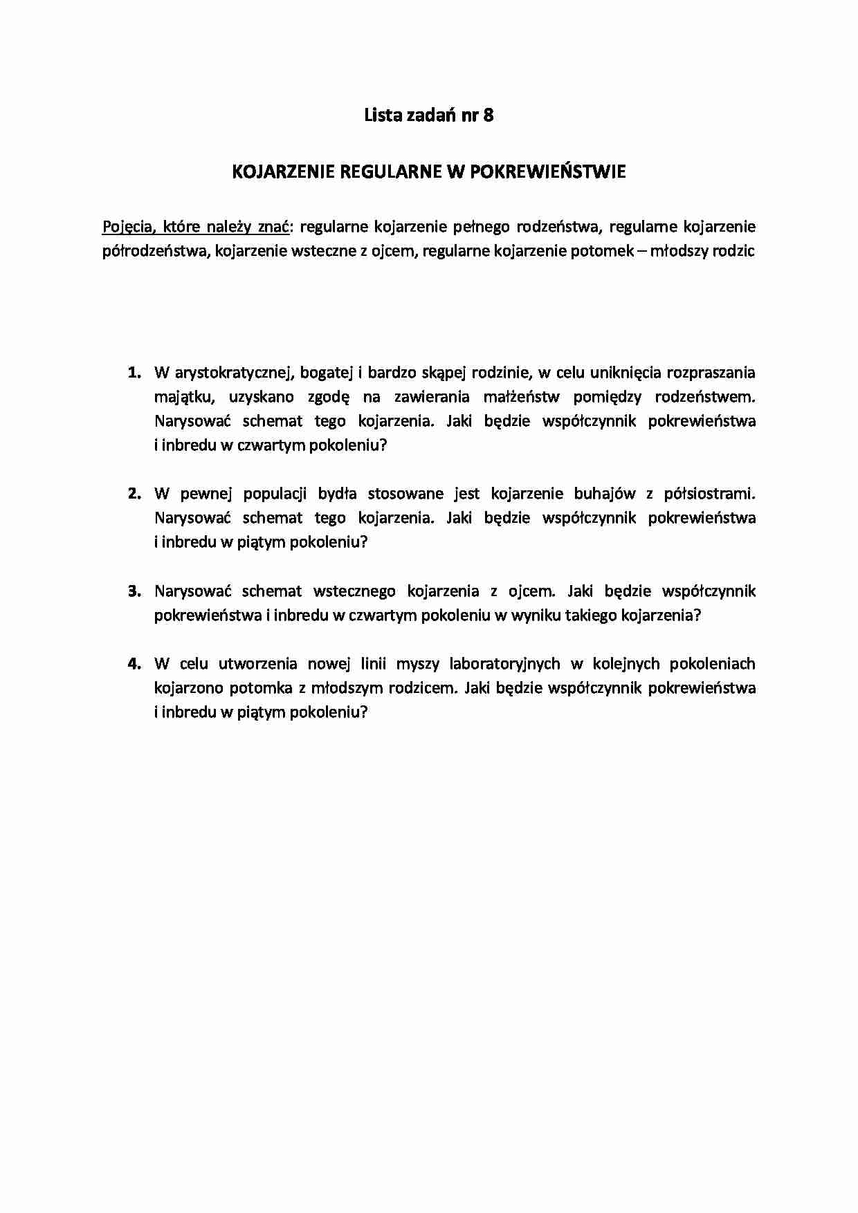Kojarzenie regularne w pokrewieństwie - lista zadań 8 - strona 1
