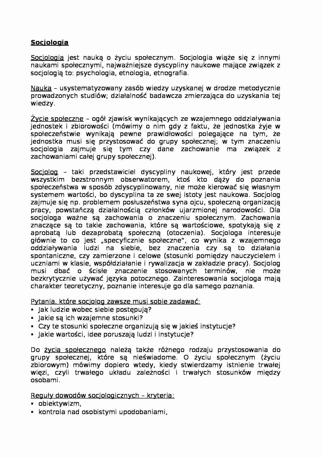 Socjologia, zagadnienia - strona 1