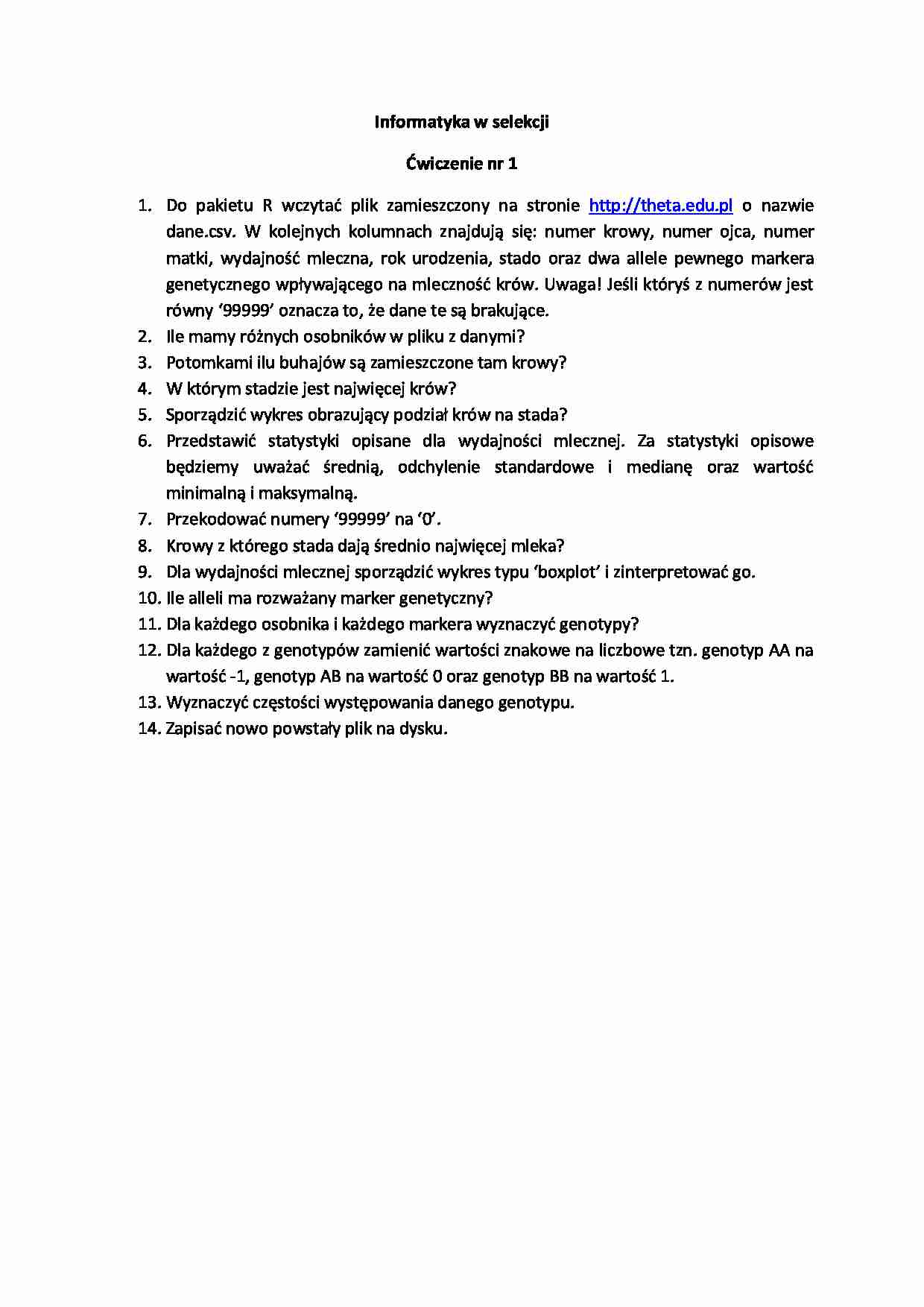 Informatyka w selekcji - ćwiczenie 1 - strona 1