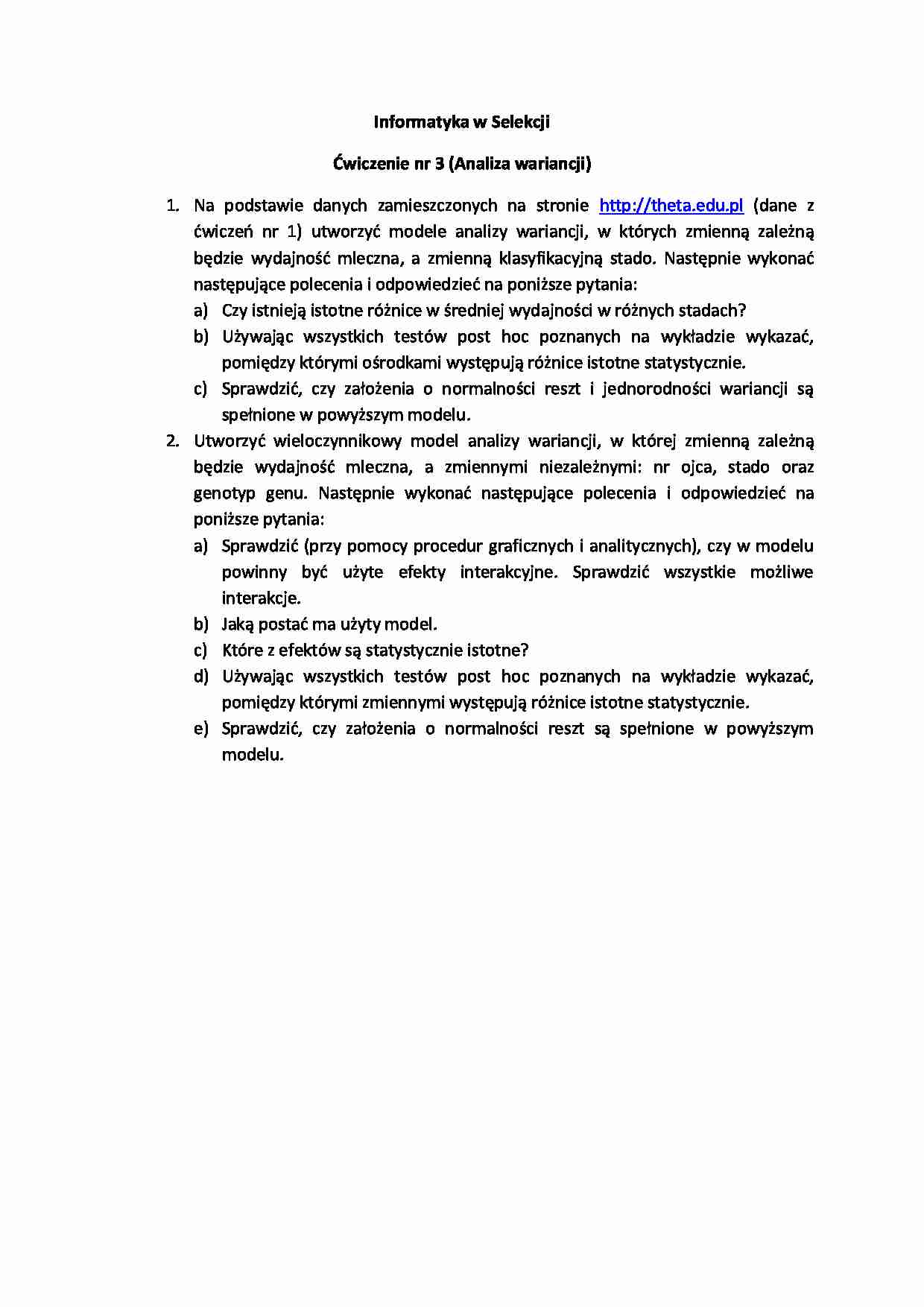 Informatyka w selekcji - ćwiczenie 3 - strona 1