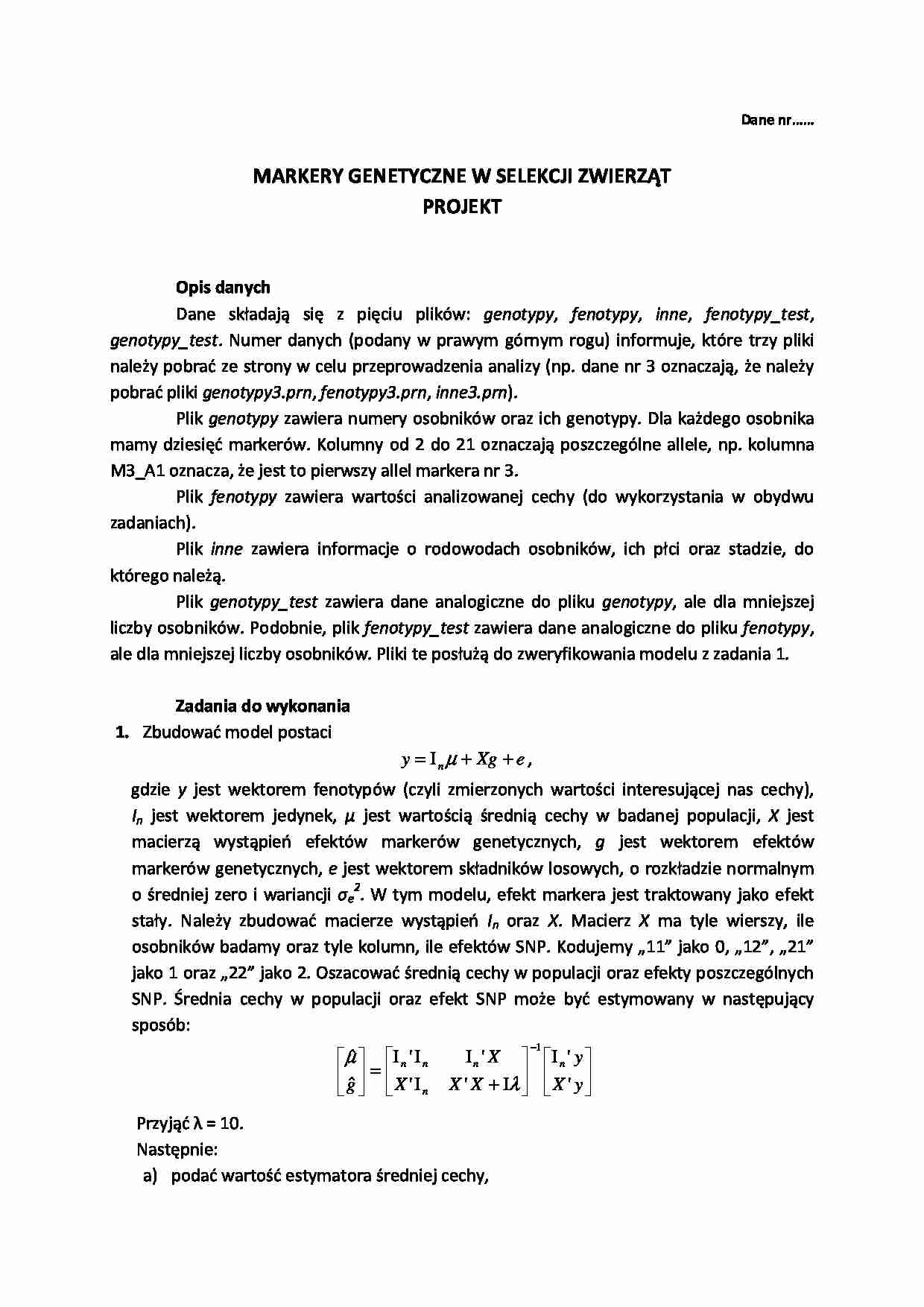 Projekt: Markery genetyczne w selekcji zwierząt - strona 1