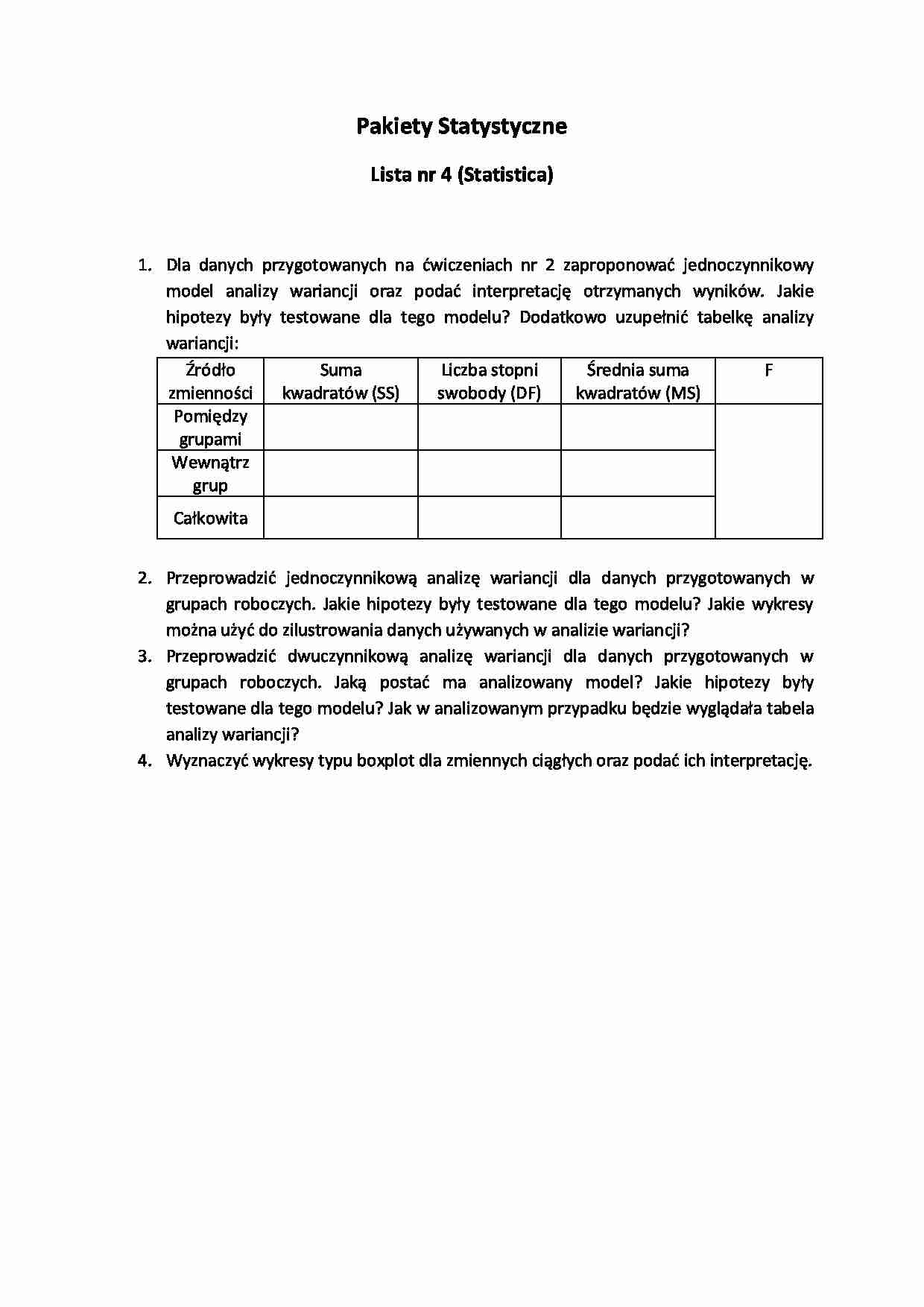Pakiety statystyczne - ćwiczenia 4 - strona 1