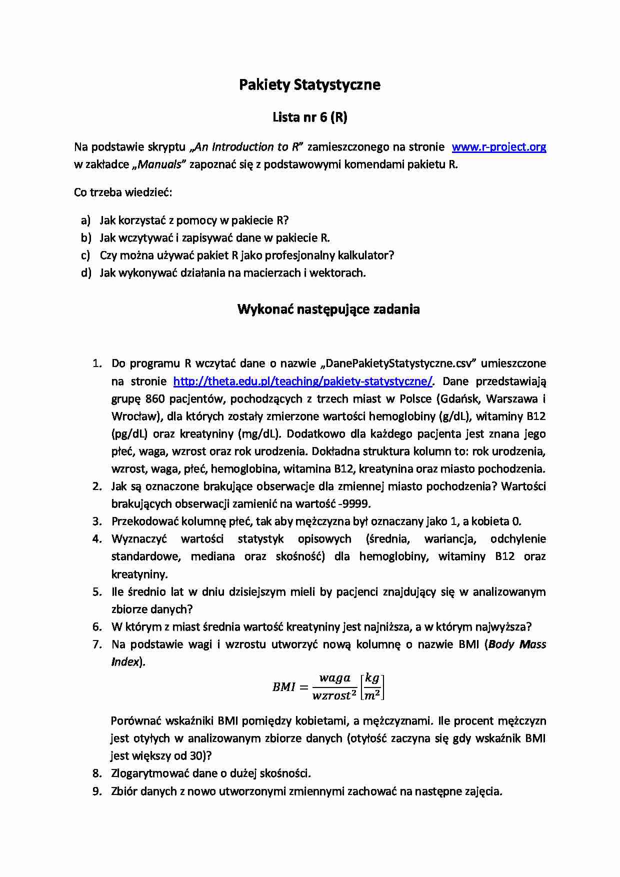 Pakiety statystyczne - ćwiczenia 6 - strona 1