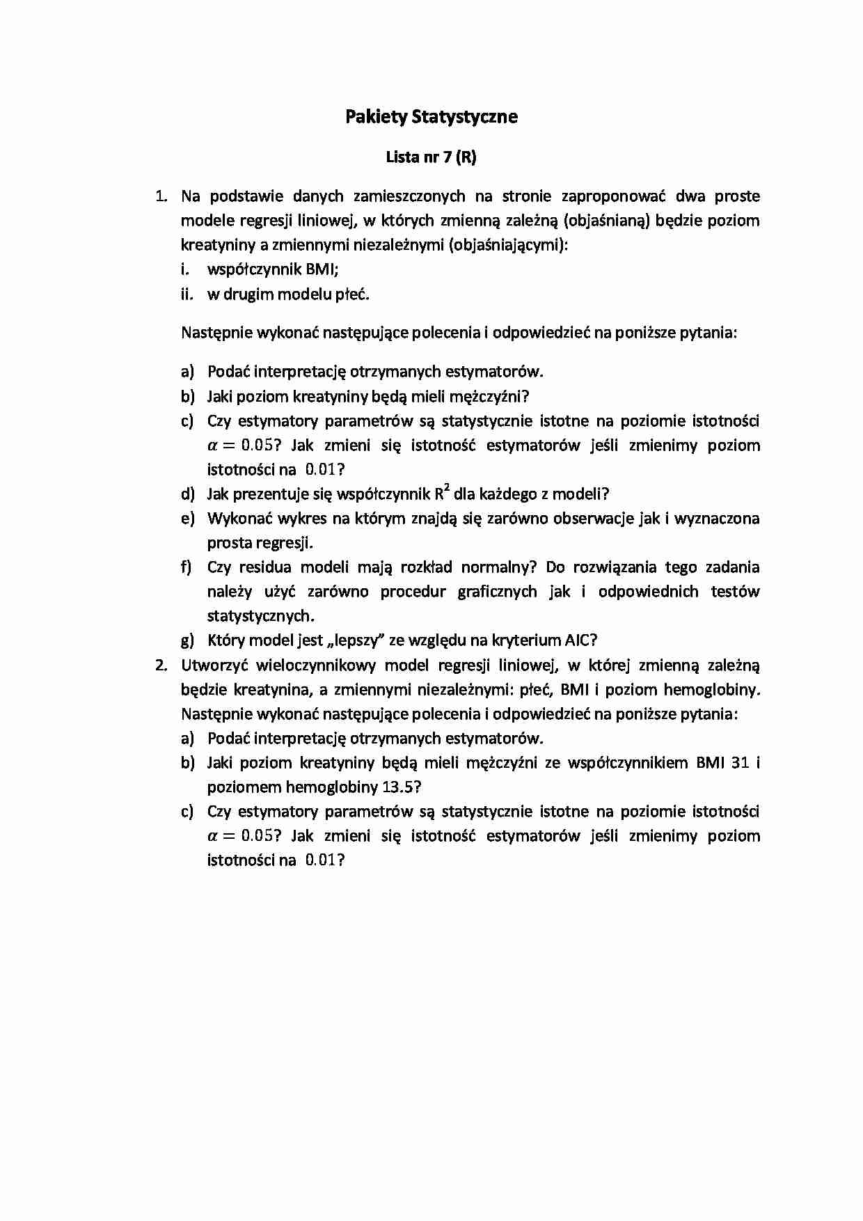 Pakiety statystyczne - ćwiczenia 7 - strona 1
