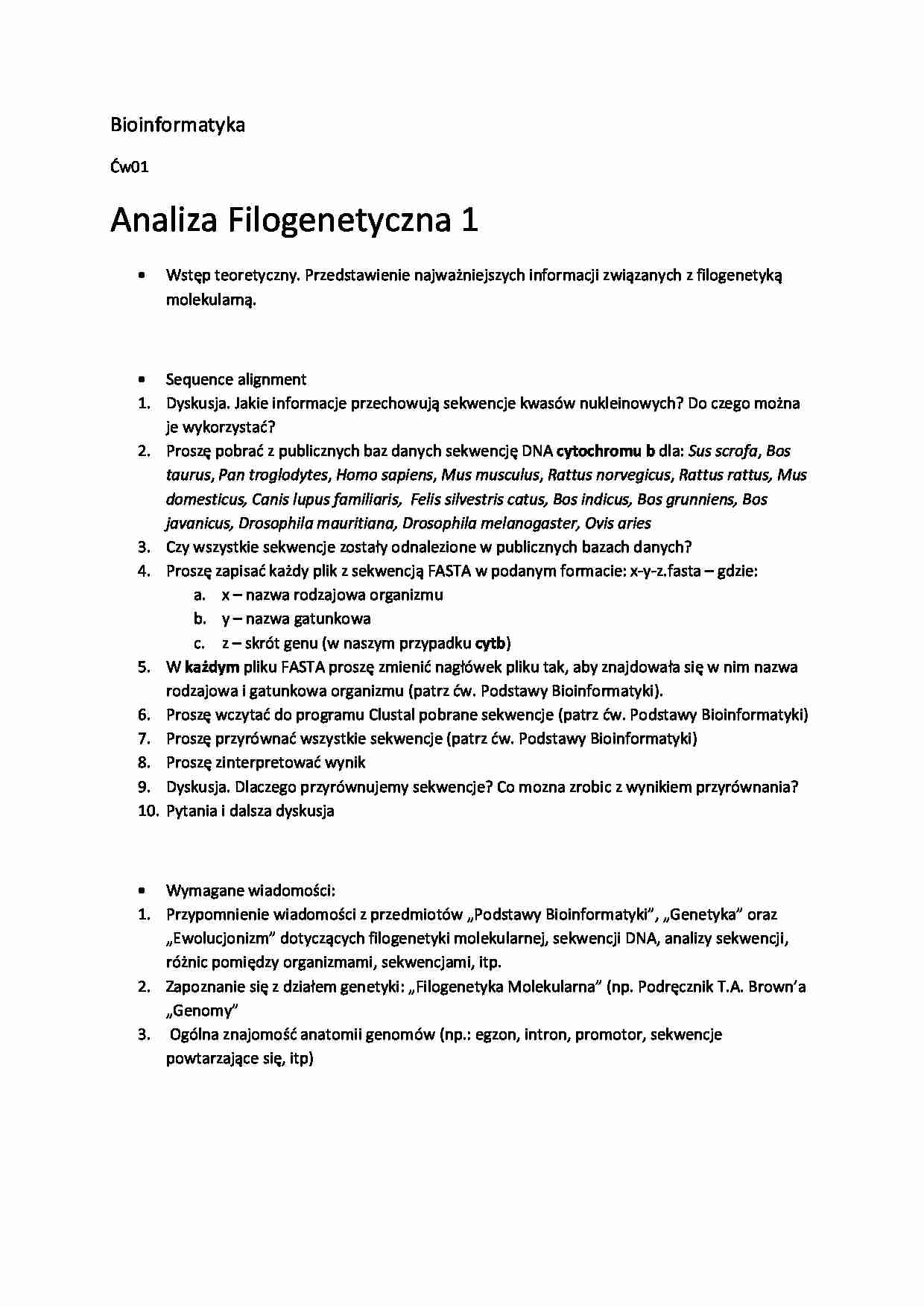 Podstawy bioinformatyki - Wprowadzenie - strona 1