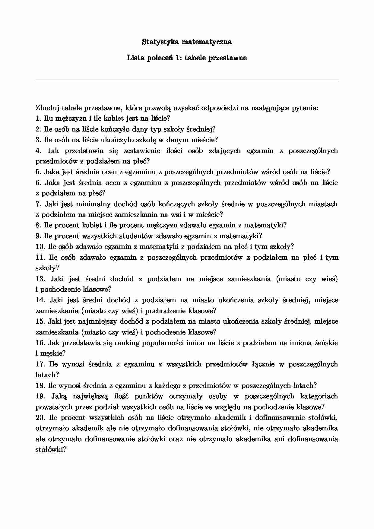 Statystyka matematyczna - lista poleceń 1 - strona 1