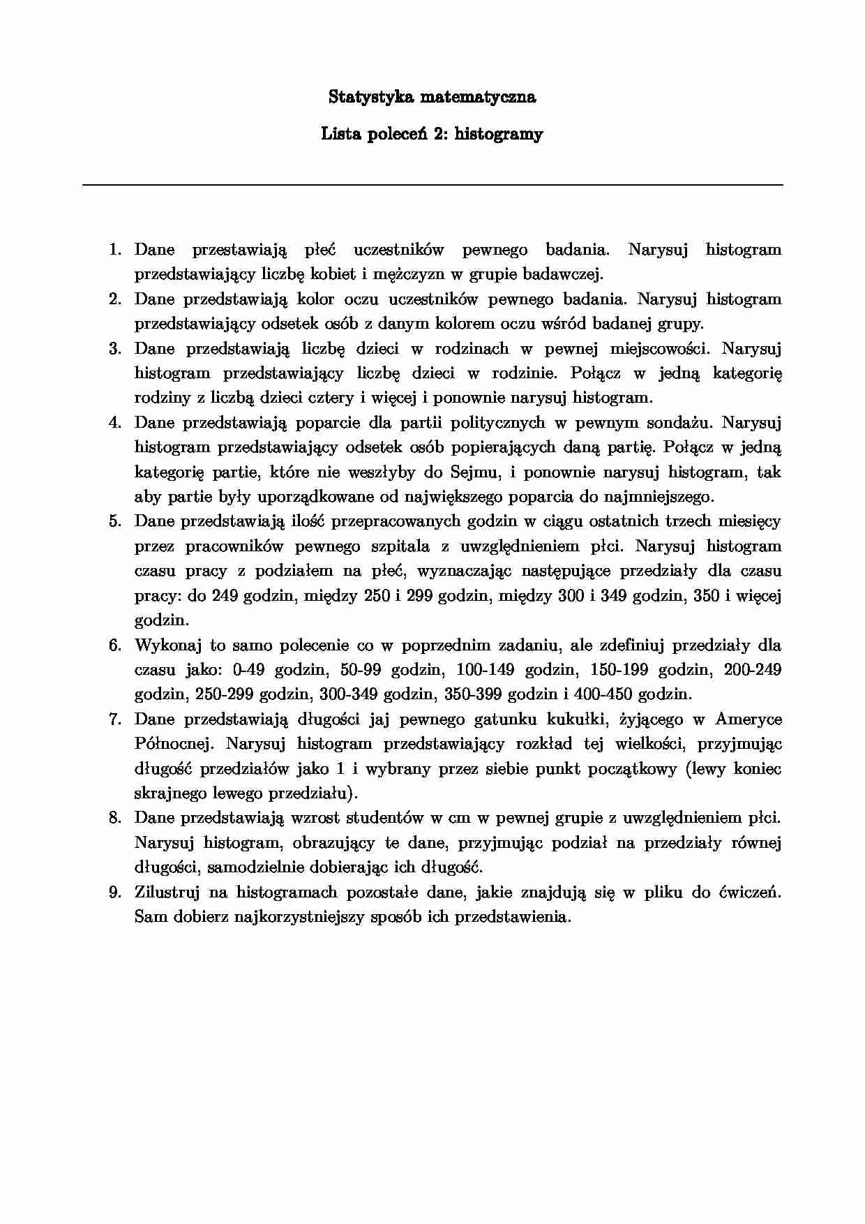 Statystyka matematyczna - lista poleceń 2 - strona 1