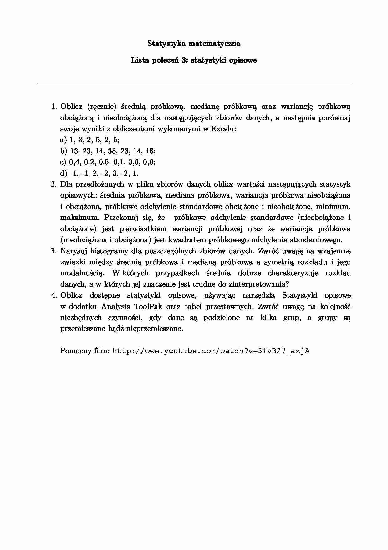 Statystyka matematyczna - lista poleceń 3 - strona 1