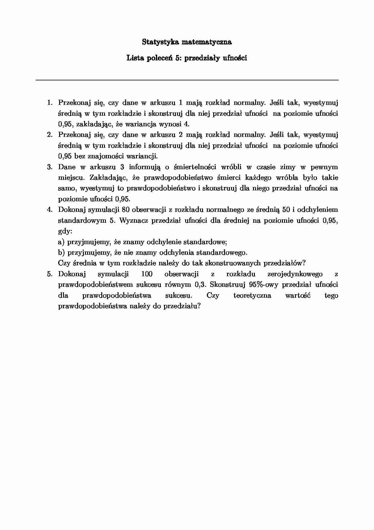 Statystyka matematyczna - lista poleceń 5 - strona 1