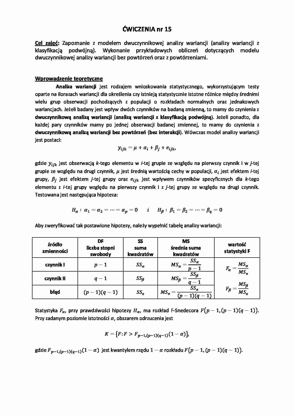 Wprowadzenie do statystyki - ćwiczenie 15 - strona 1