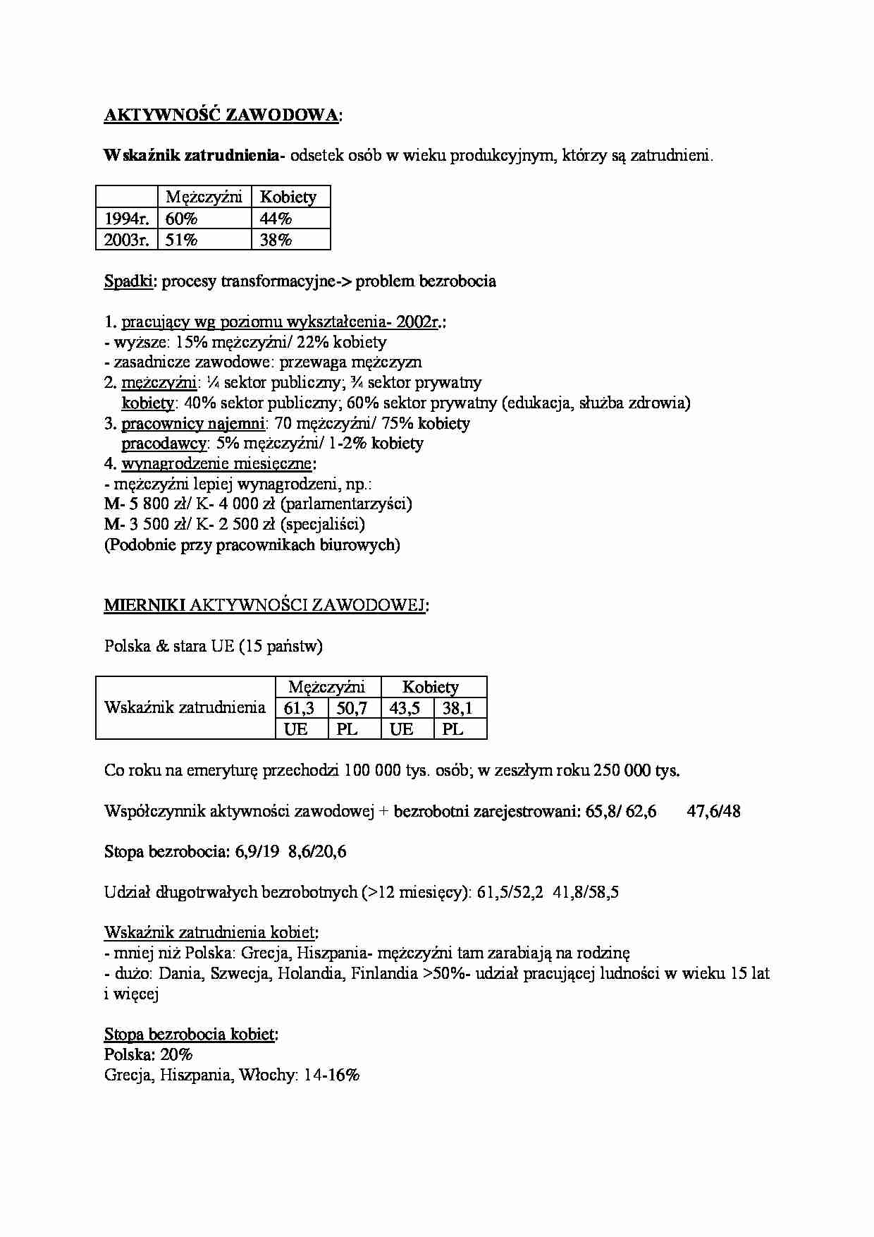Aktywność zawodowa - Wskaźnik zatrudnienia - strona 1