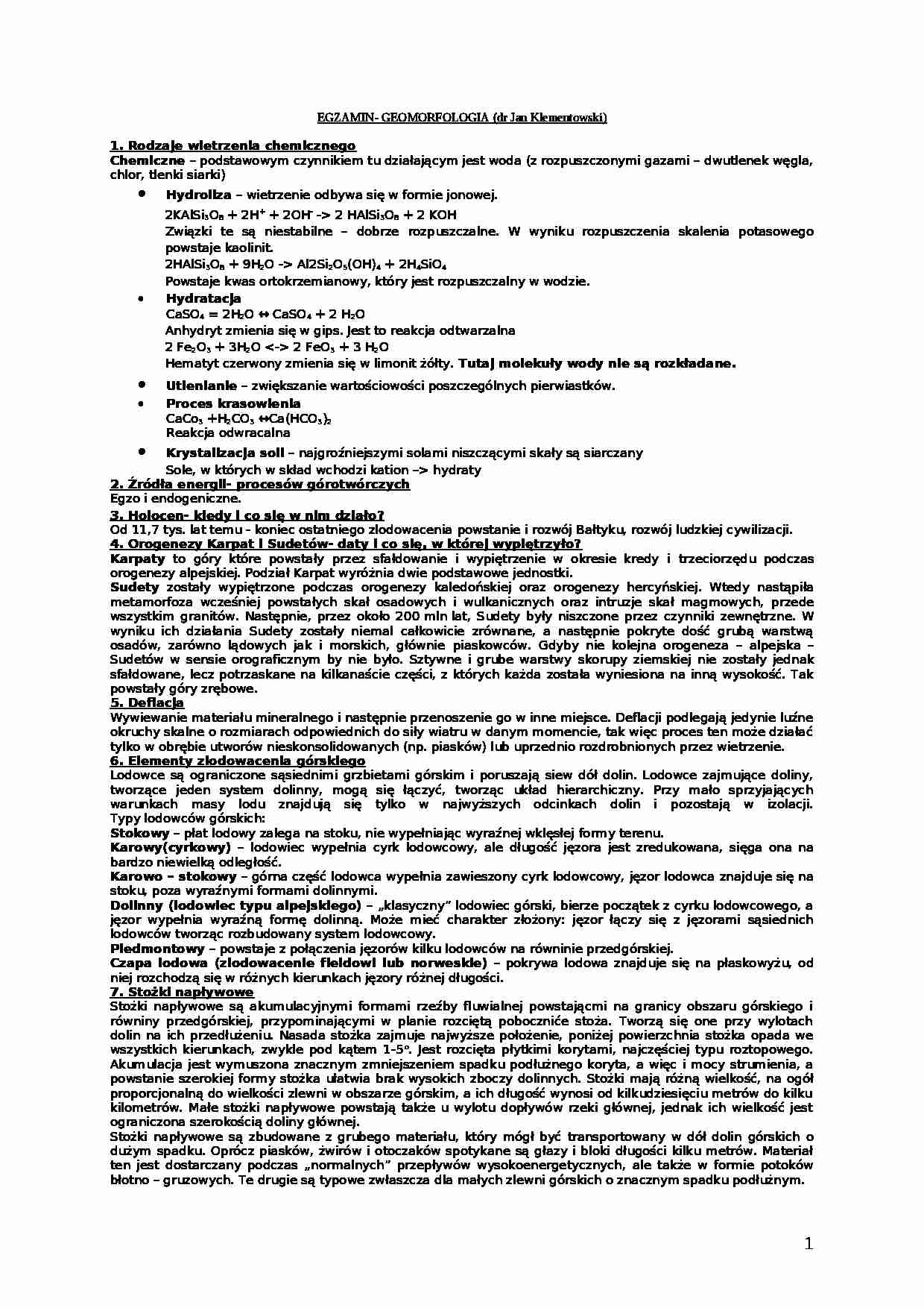 Egzamin Geomorfologia - strona 1