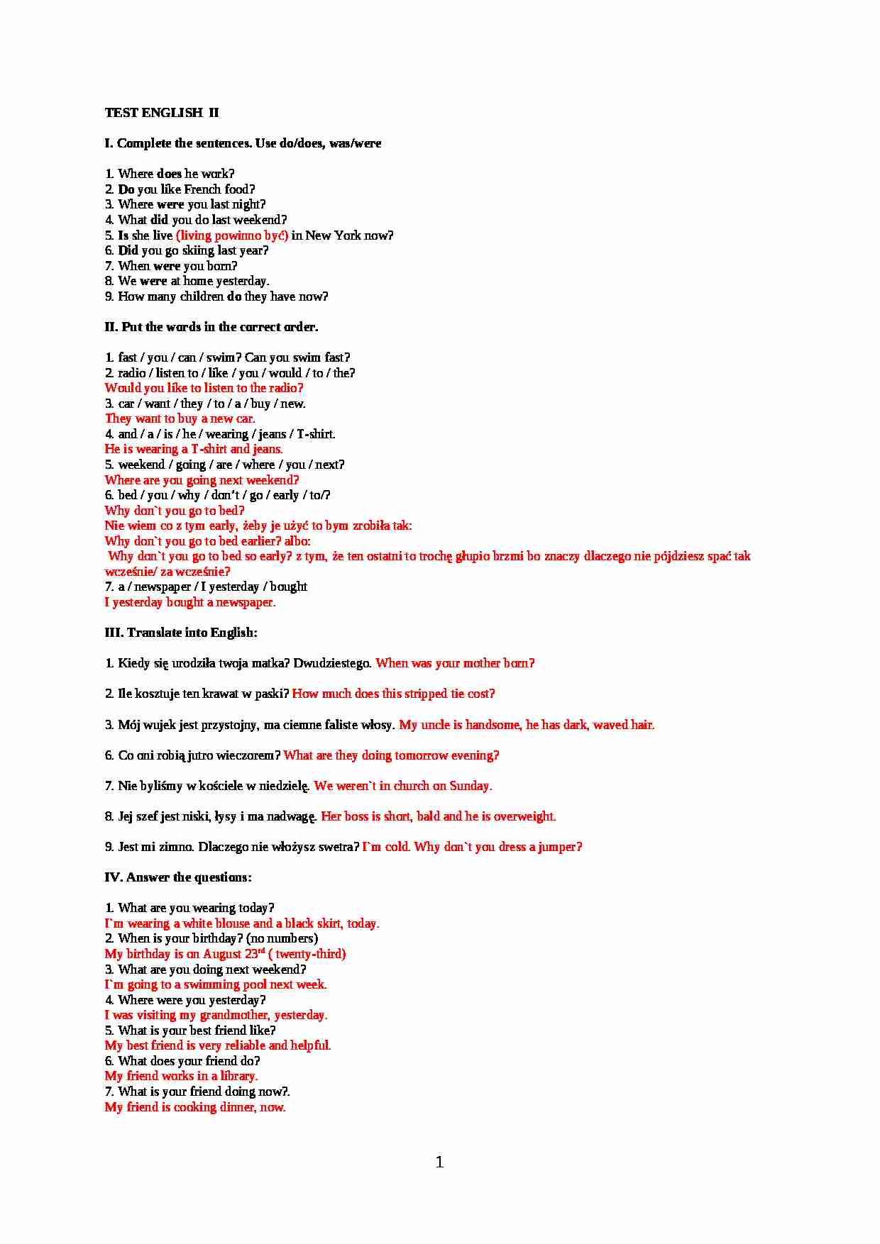 Test English 2 - strona 1