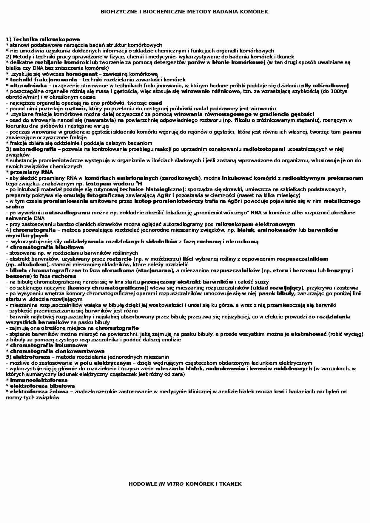 Metody badania komórek - strona 1