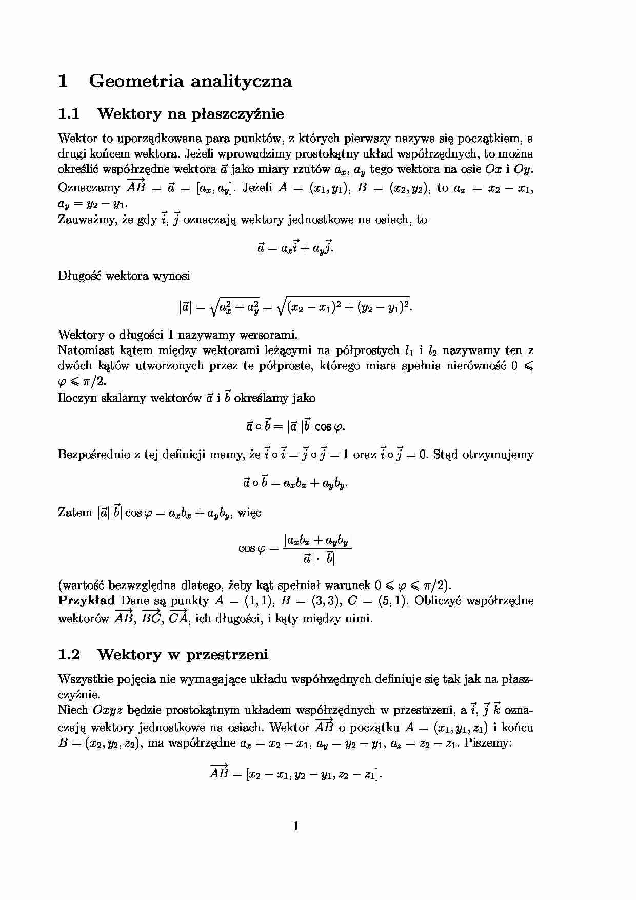 Geometria analityczna - wykład - strona 1